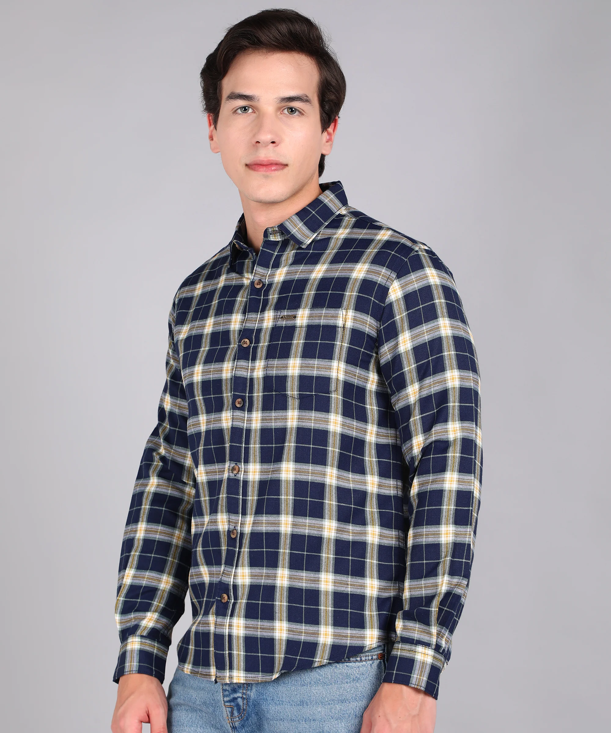 Men's Blue Cotton Full Sleeve Slim Fit Casual Checkered Shirt - Image 2