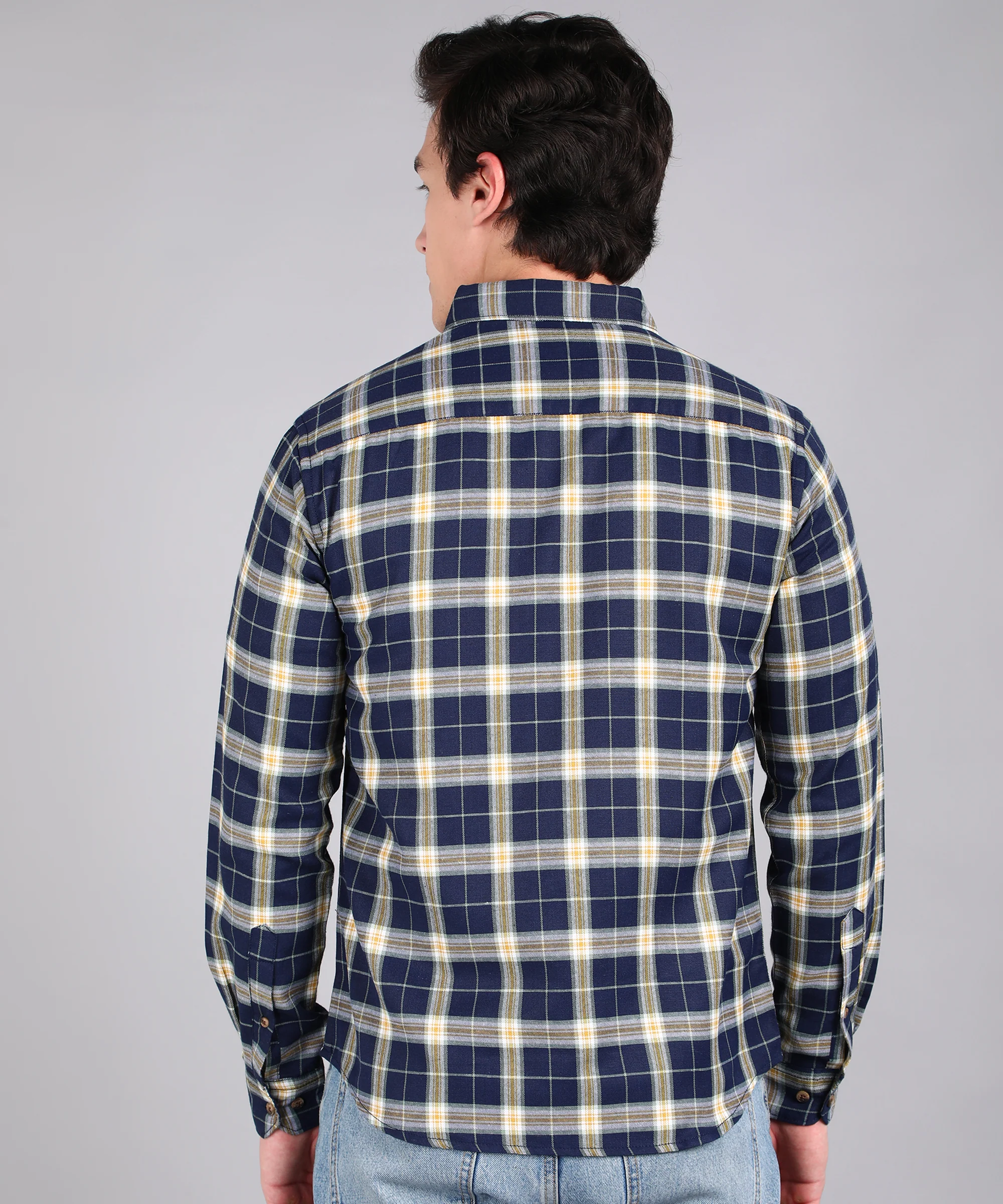 Men's Blue Cotton Full Sleeve Slim Fit Casual Checkered Shirt - Image 3