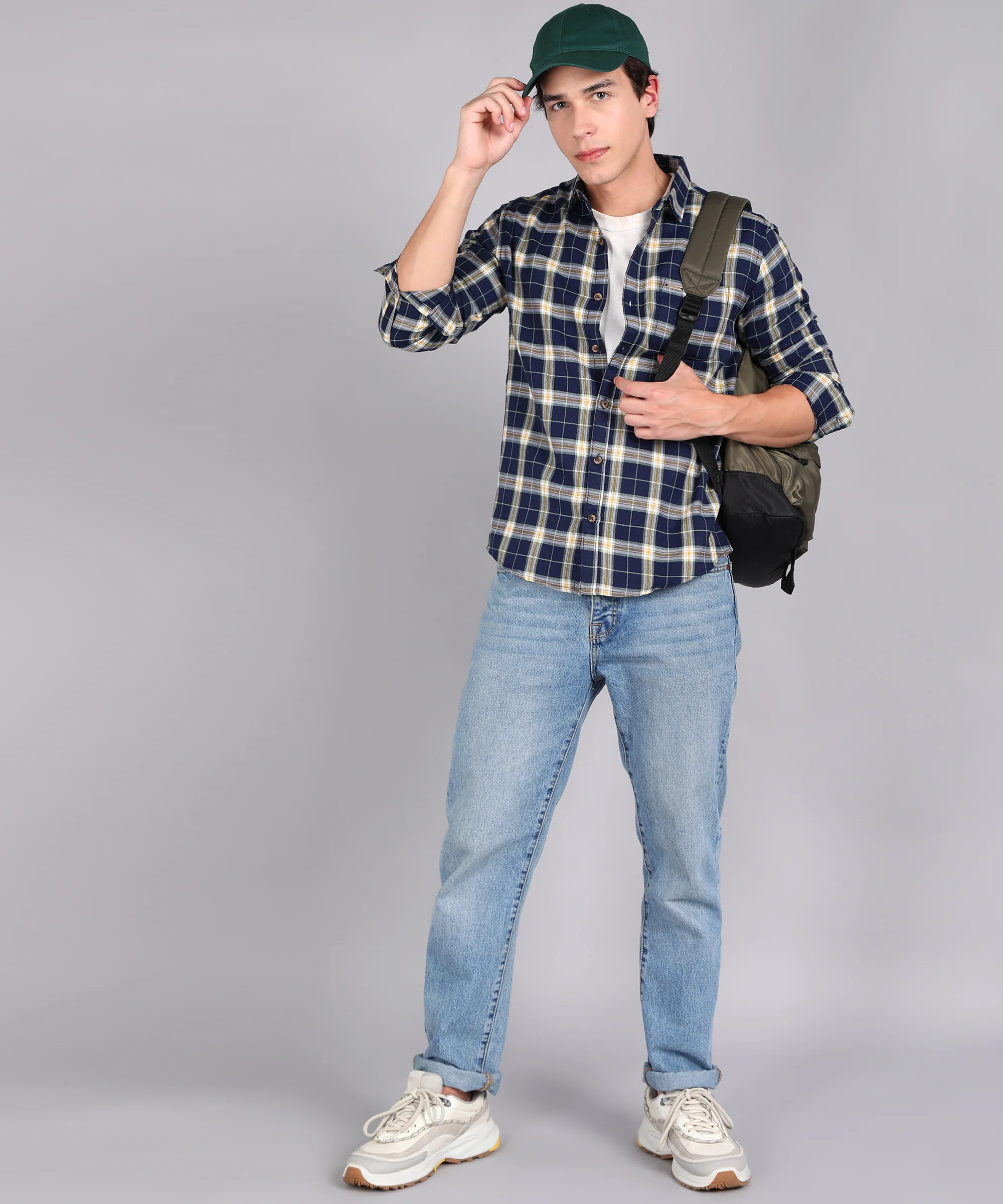 Men's Blue Cotton Full Sleeve Slim Fit Casual Checkered Shirt - Image 4