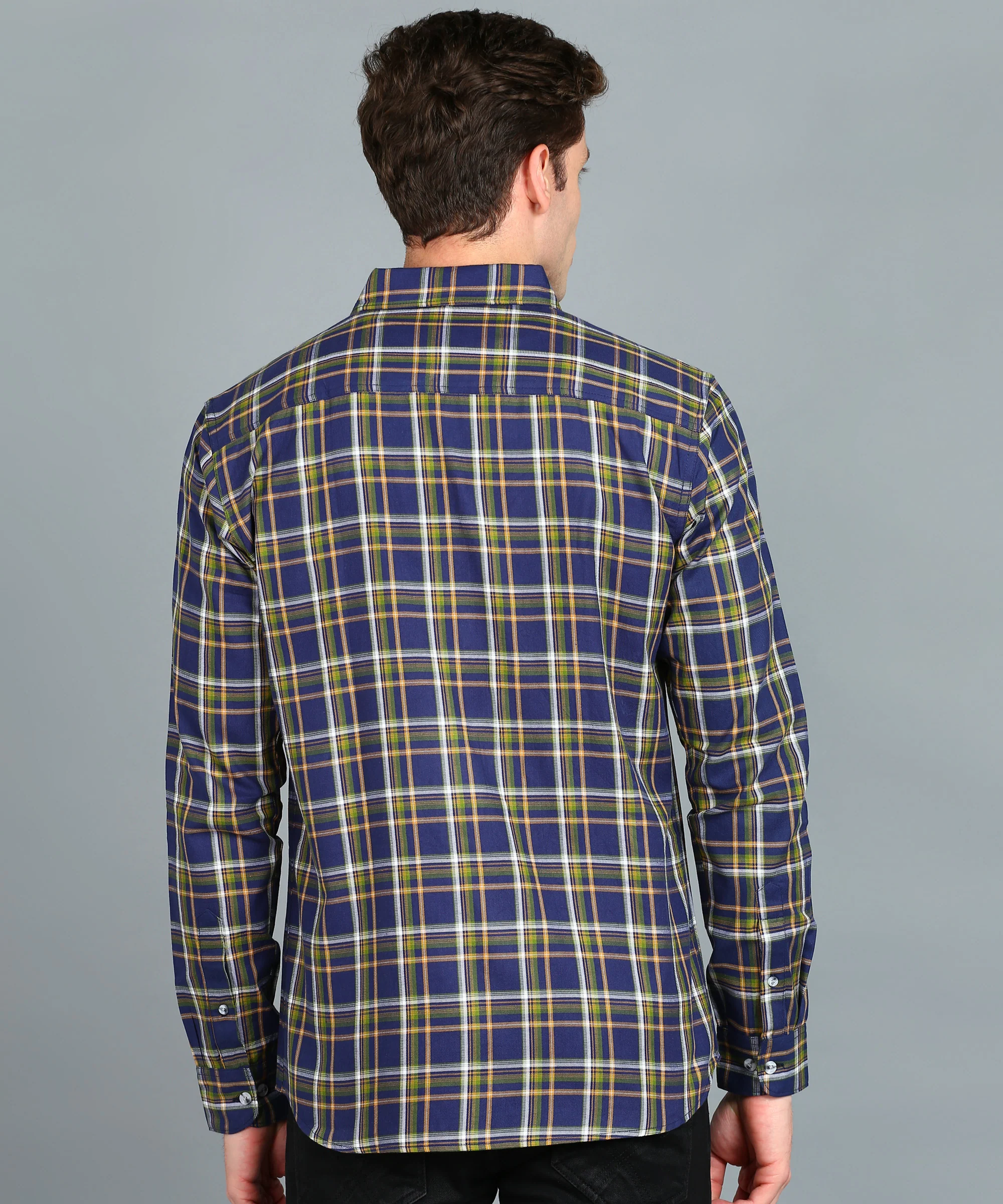 Men's Blue Cotton Full Sleeve Slim Fit Casual Checkered Shirt - Image 3
