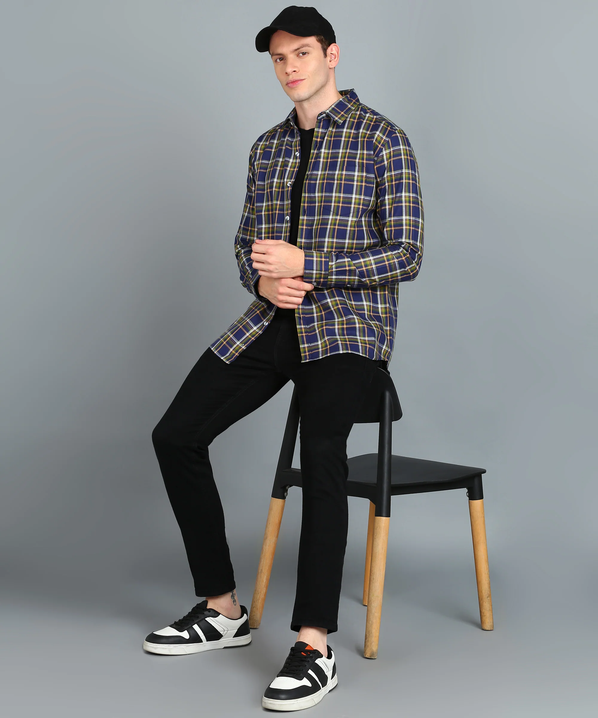 Men's Blue Cotton Full Sleeve Slim Fit Casual Checkered Shirt - Image 4