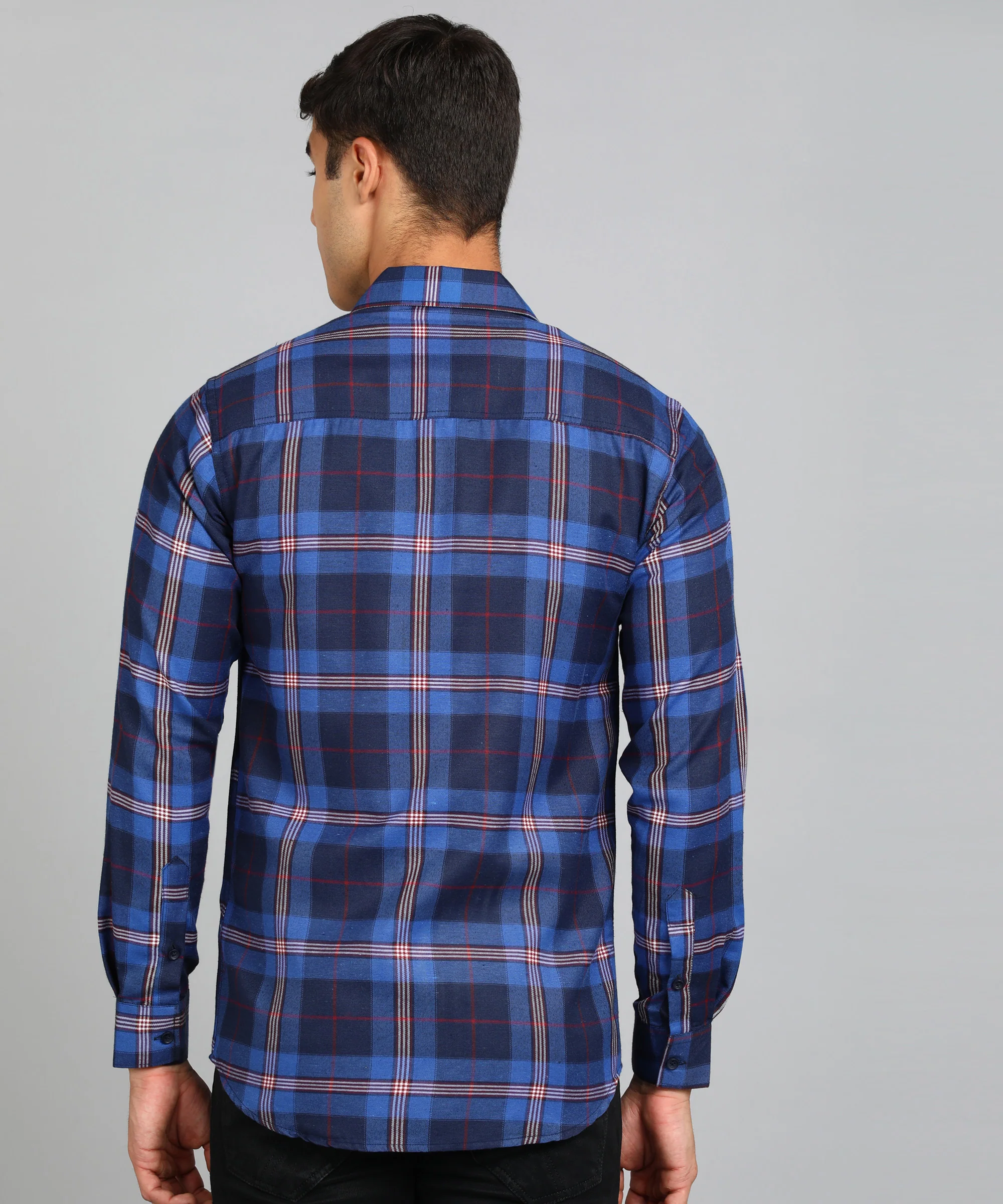 Men's Blue Cotton Full Sleeve Slim Fit Casual Checkered Shirt - Image 3