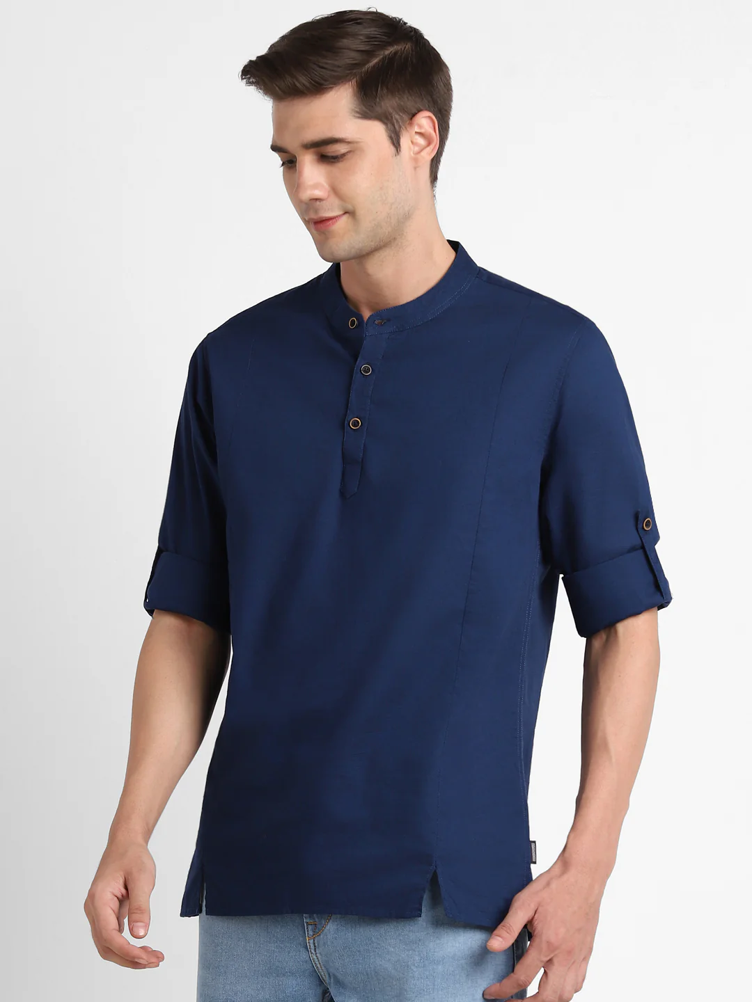 Men's Blue Cotton Full Sleeve Slim Fit Casual Solid Shirt - Image 2