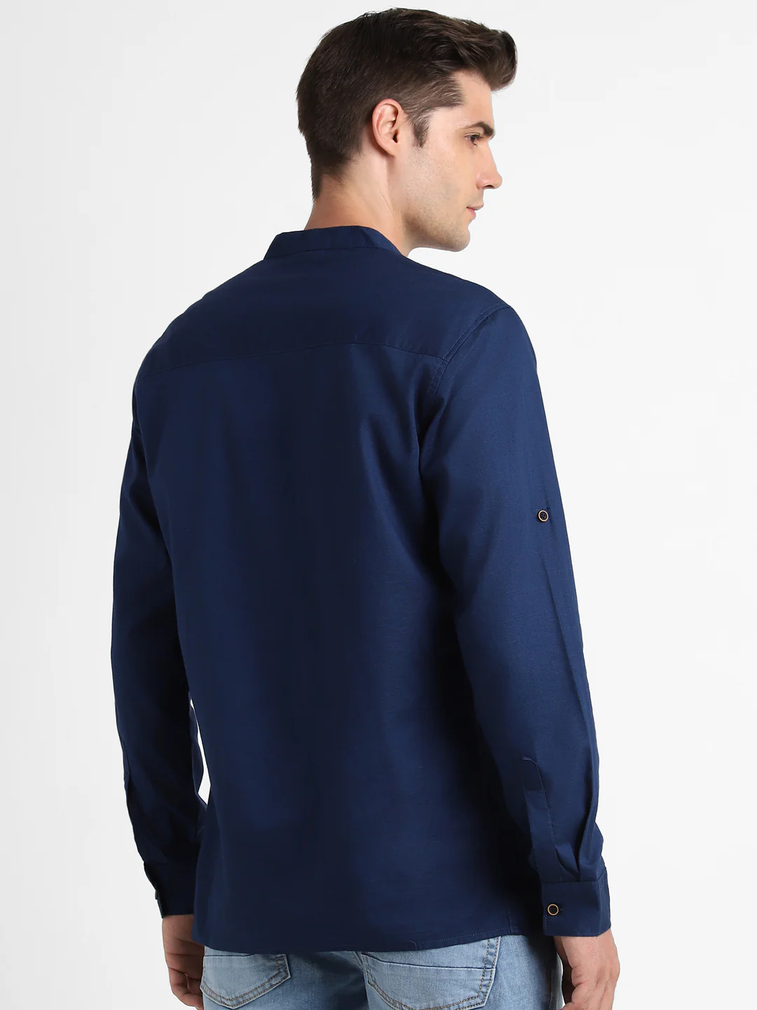Men's Blue Cotton Full Sleeve Slim Fit Casual Solid Shirt - Image 3