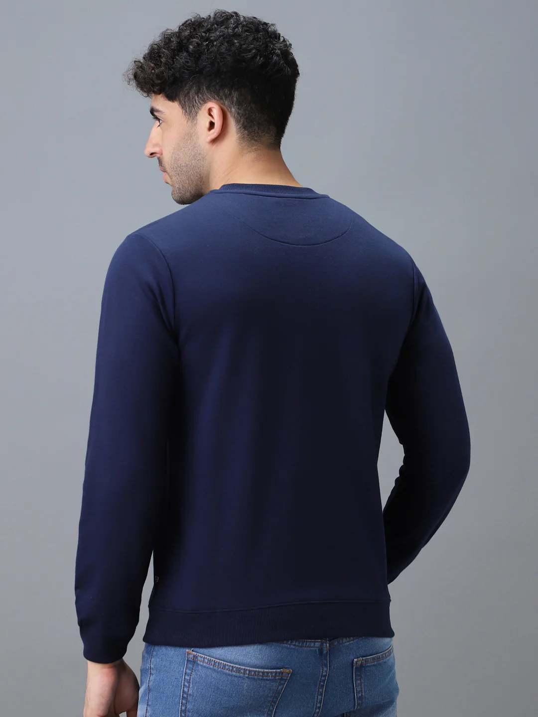 Men's Blue Cotton Graphic Print Round Neck Sweatshirt - Image 3