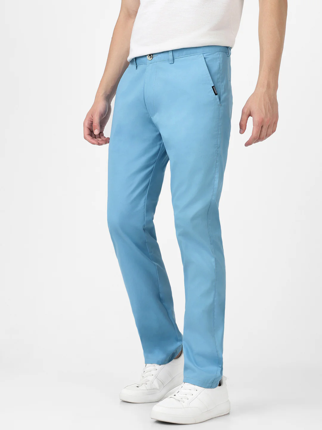 Men's Blue Cotton Slim Fit Casual Chinos Trousers - Image 2