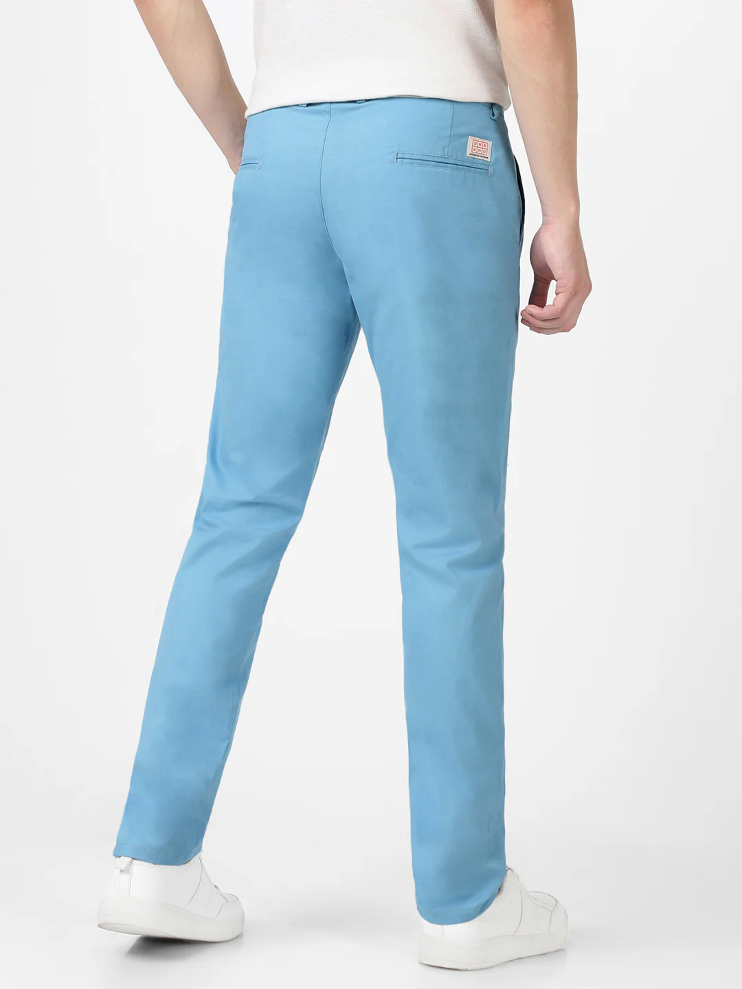Men's Blue Cotton Slim Fit Casual Chinos Trousers - Image 3