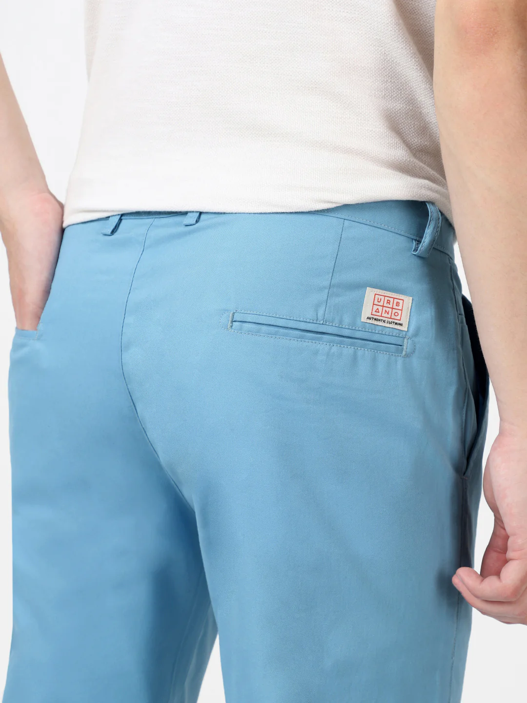 Men's Blue Cotton Slim Fit Casual Chinos Trousers - Image 5