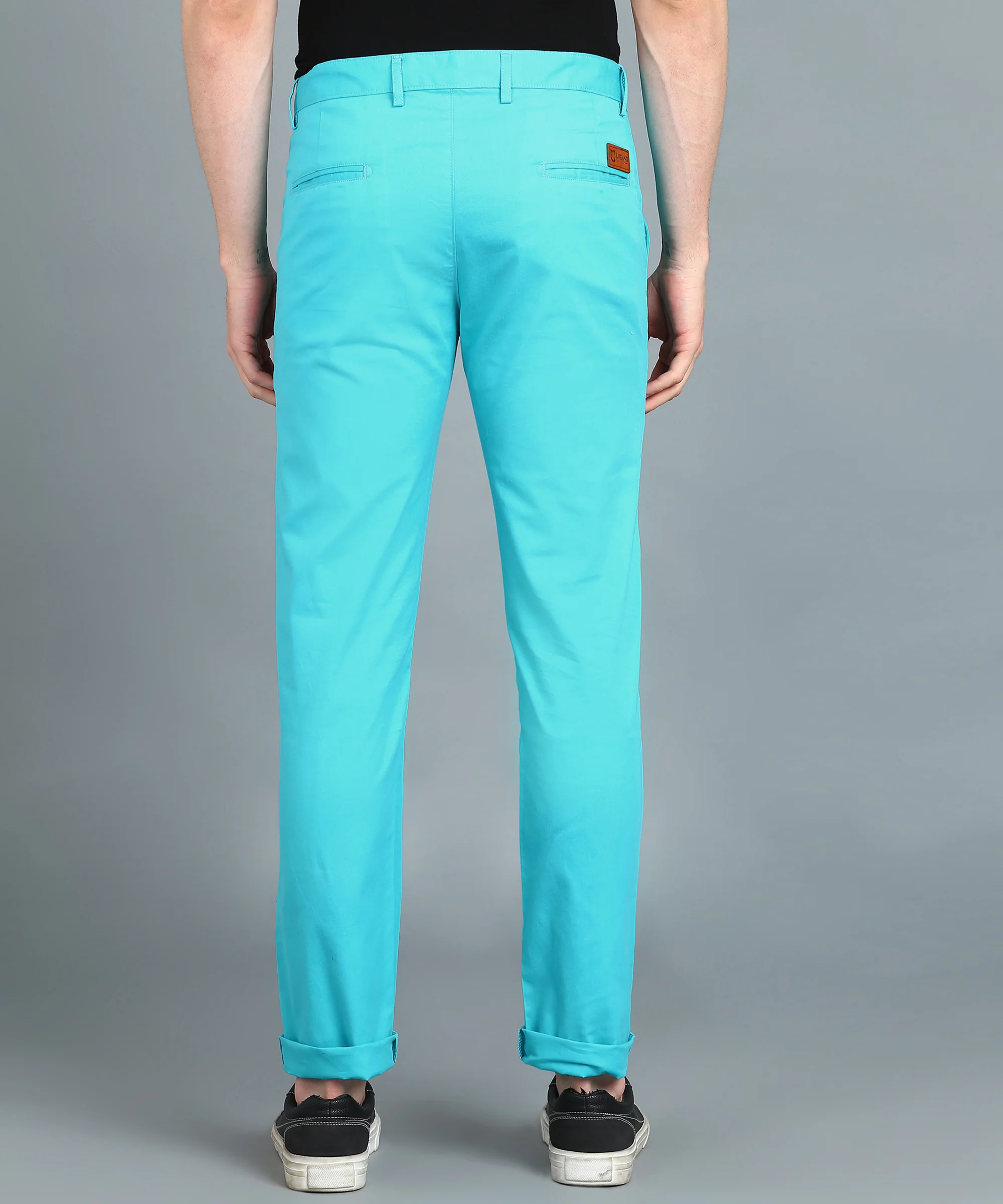 Men's Blue Cotton Slim Fit Casual Chinos Trousers - Image 4