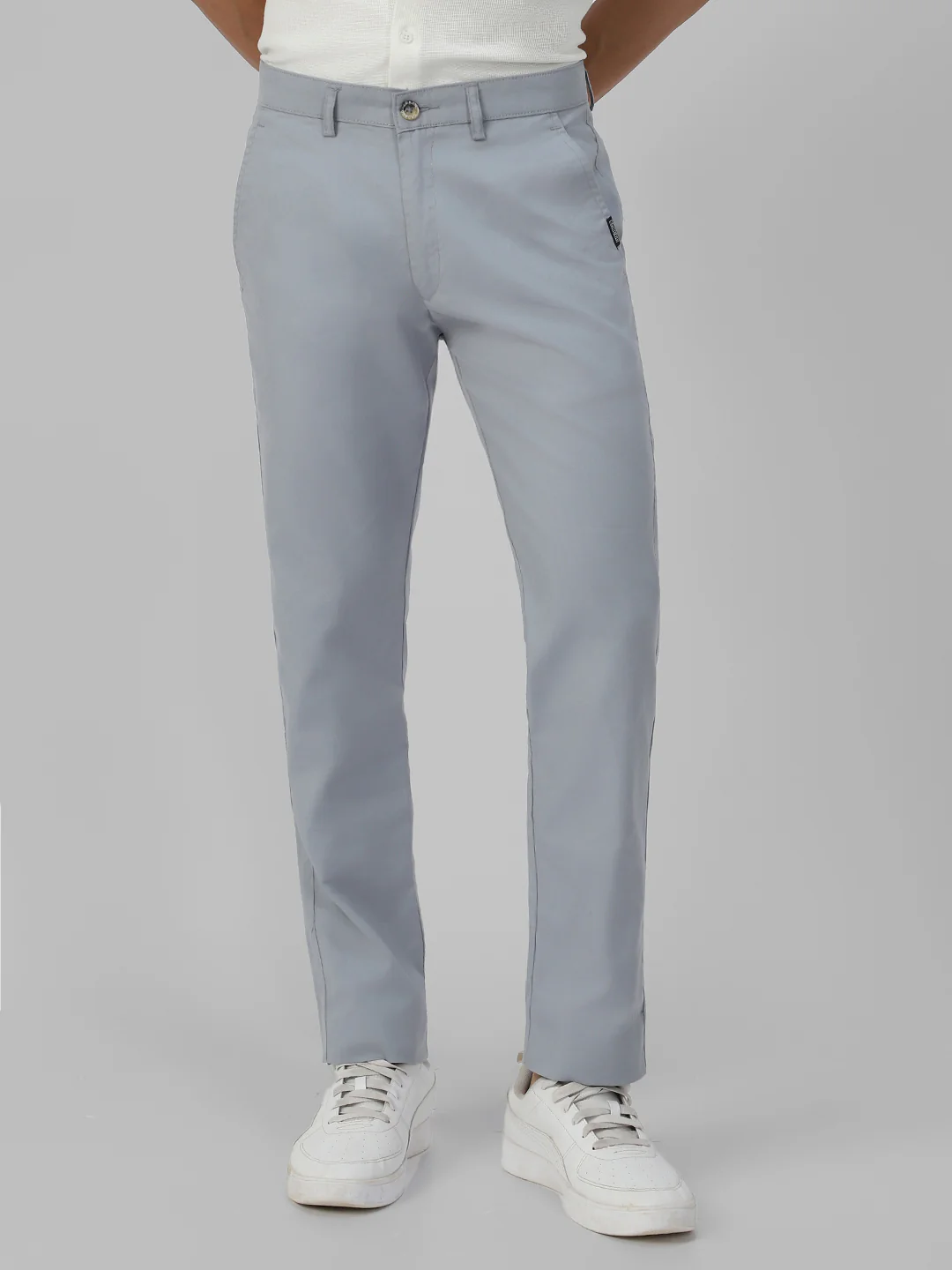 Men's Blue Cotton Slim Fit Casual Chinos Trousers - Image 2
