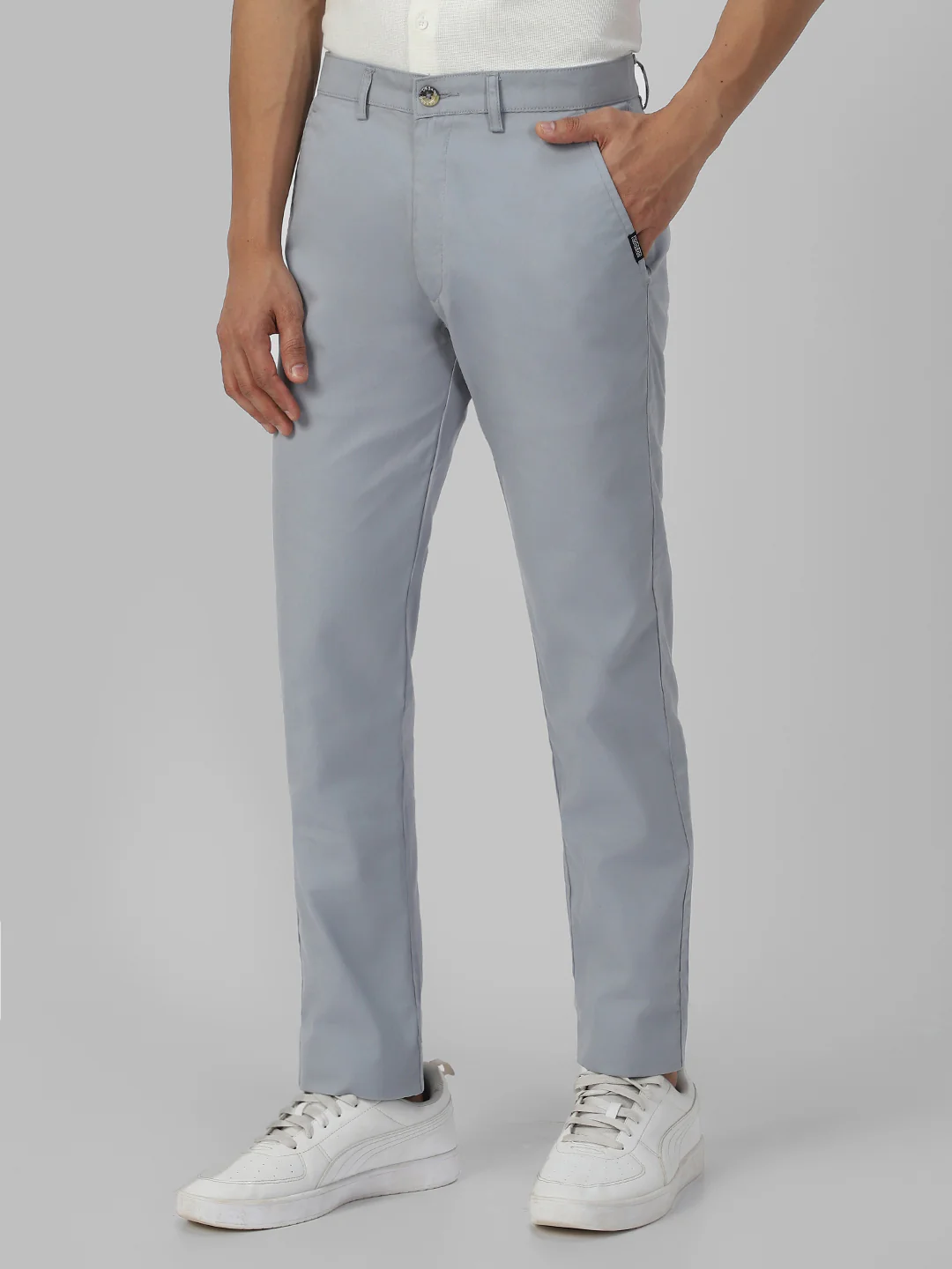 Men's Blue Cotton Slim Fit Casual Chinos Trousers - Image 3