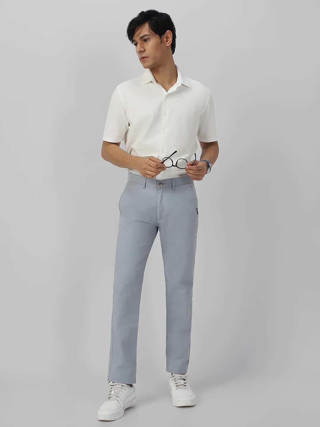 Men's Blue Cotton Slim Fit Casual Chinos Trousers - Image 5