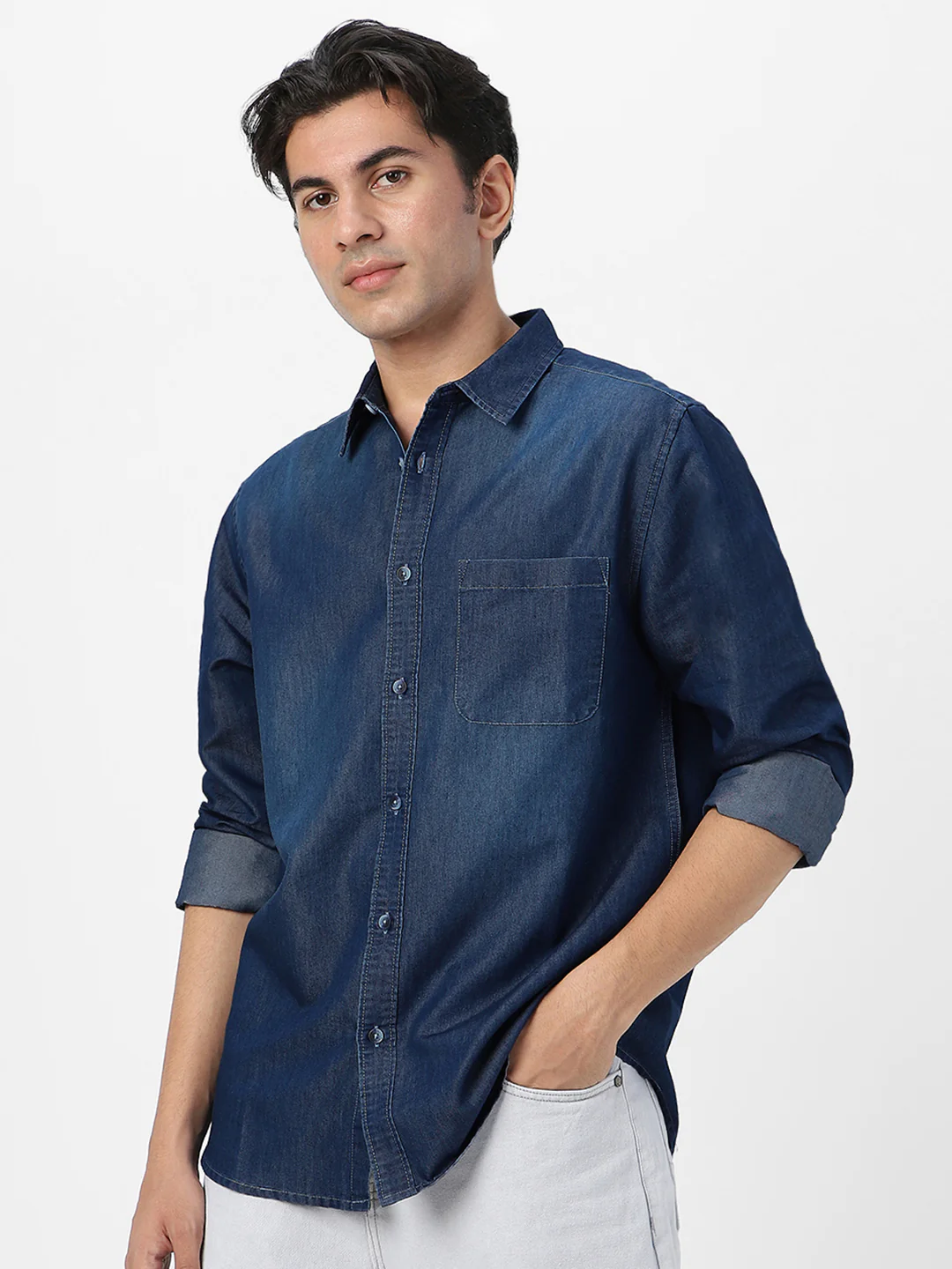 Men's Blue Full Sleeve Regular Fit Casual Denim Shirt - Image 3