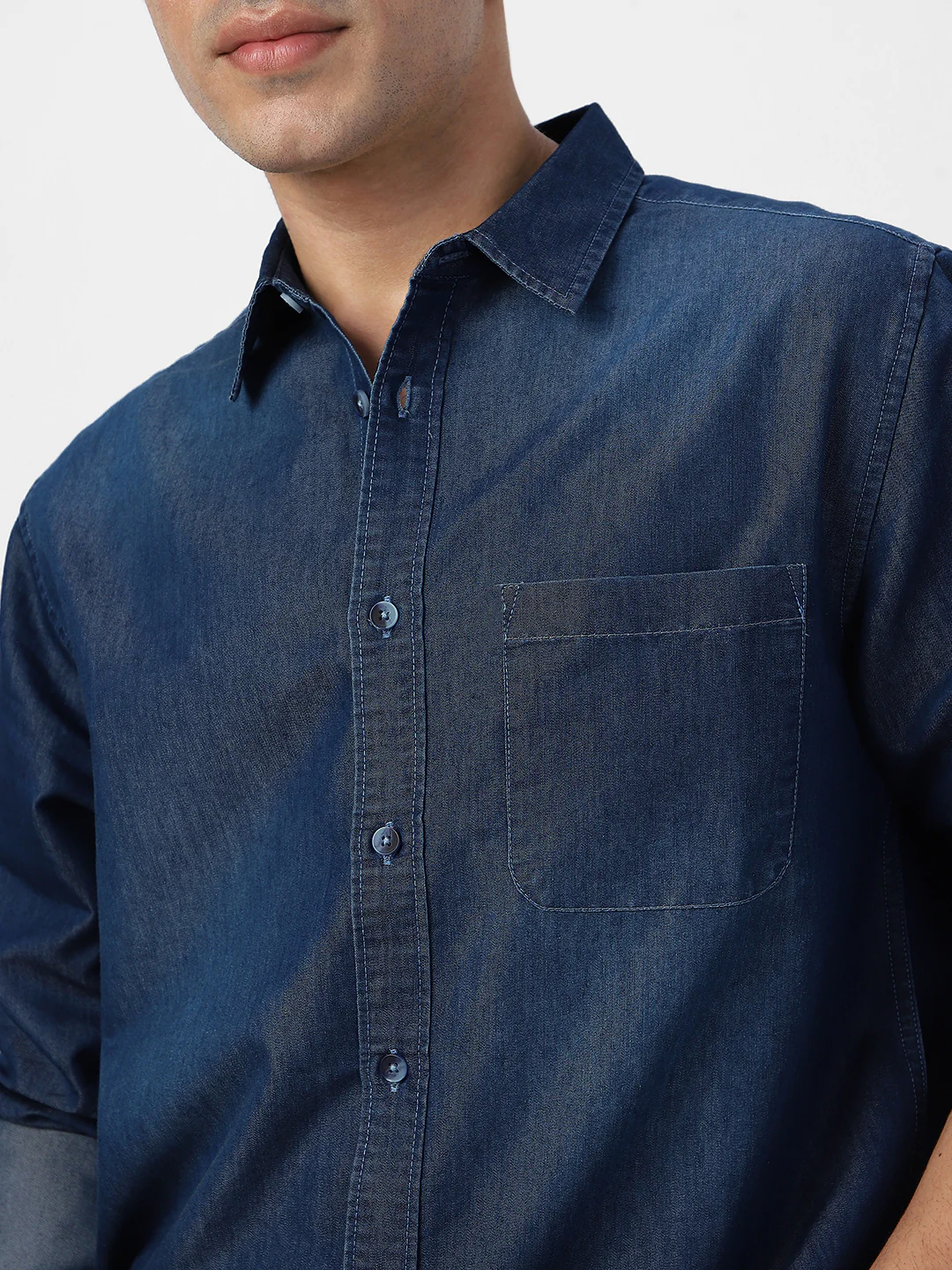 Men's Blue Full Sleeve Regular Fit Casual Denim Shirt - Image 6