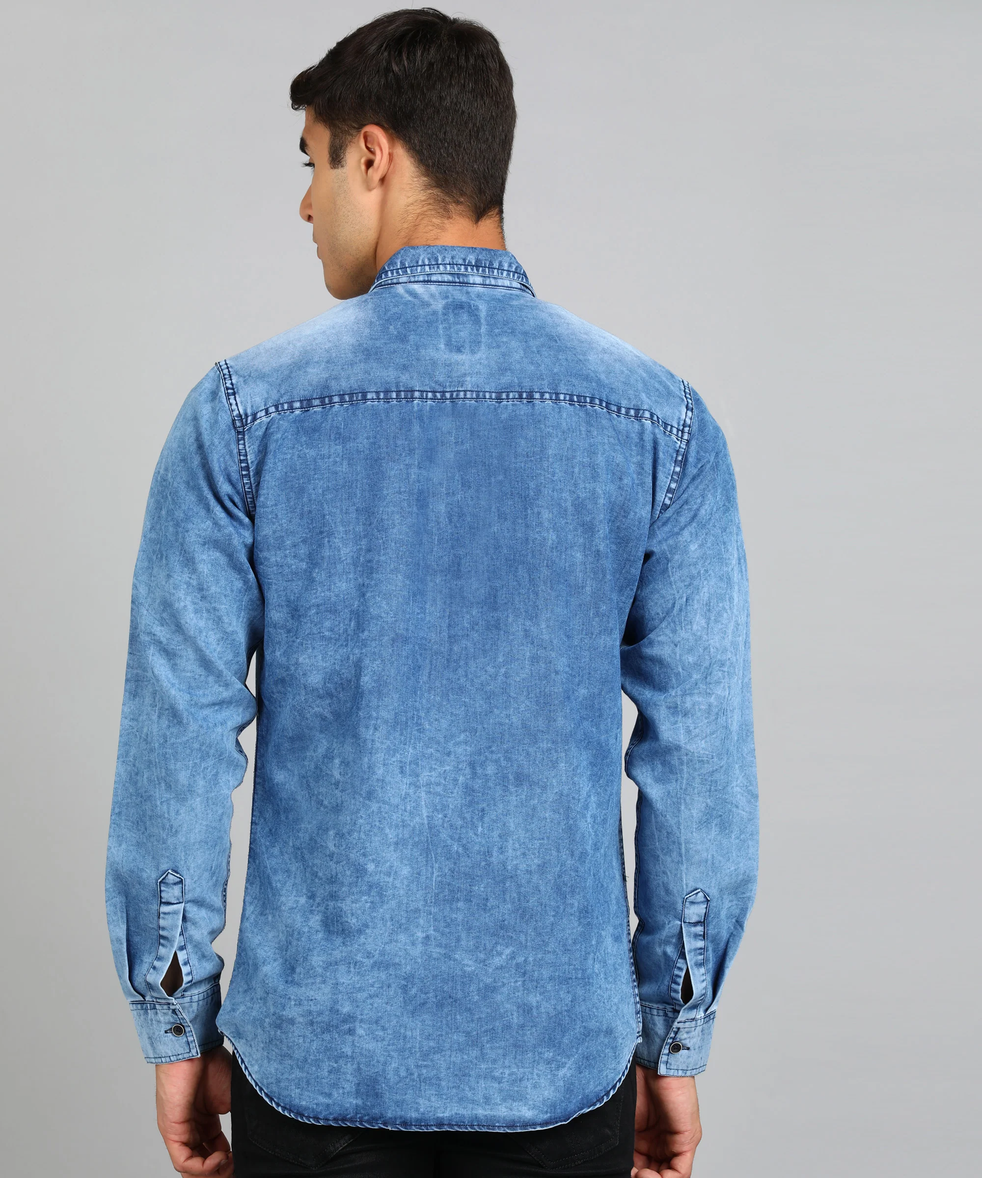 Men's Blue Full Sleeve Slim Fit Casual Denim Shirt - Image 3