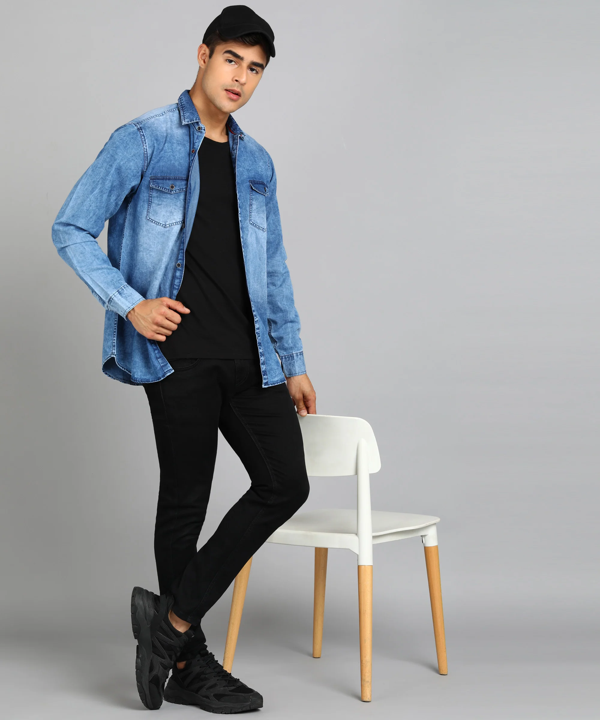 Men's Blue Full Sleeve Slim Fit Casual Denim Shirt - Image 4