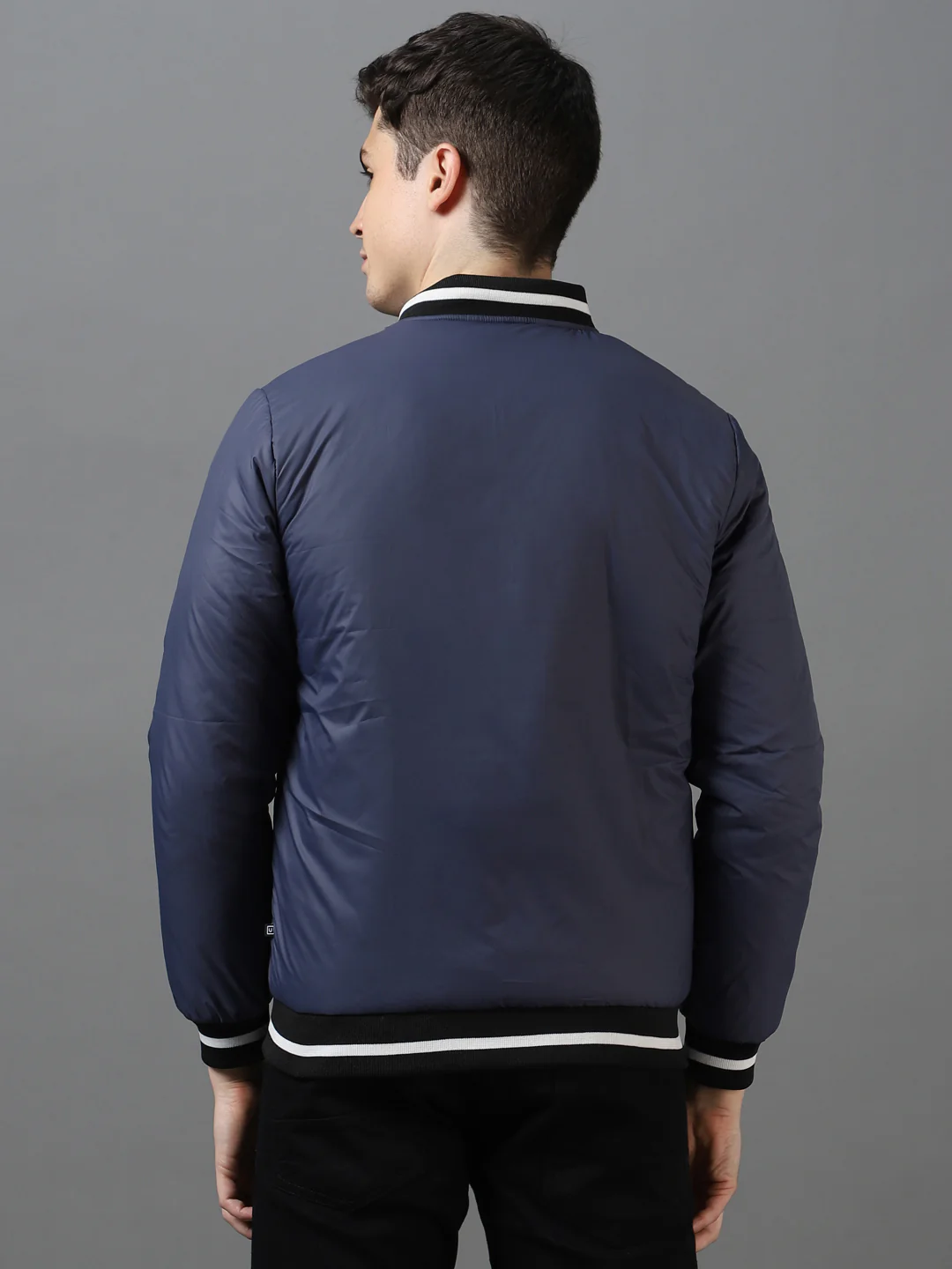 Men's Blue Full Sleeve Zippered Bomber Jacket - Image 3
