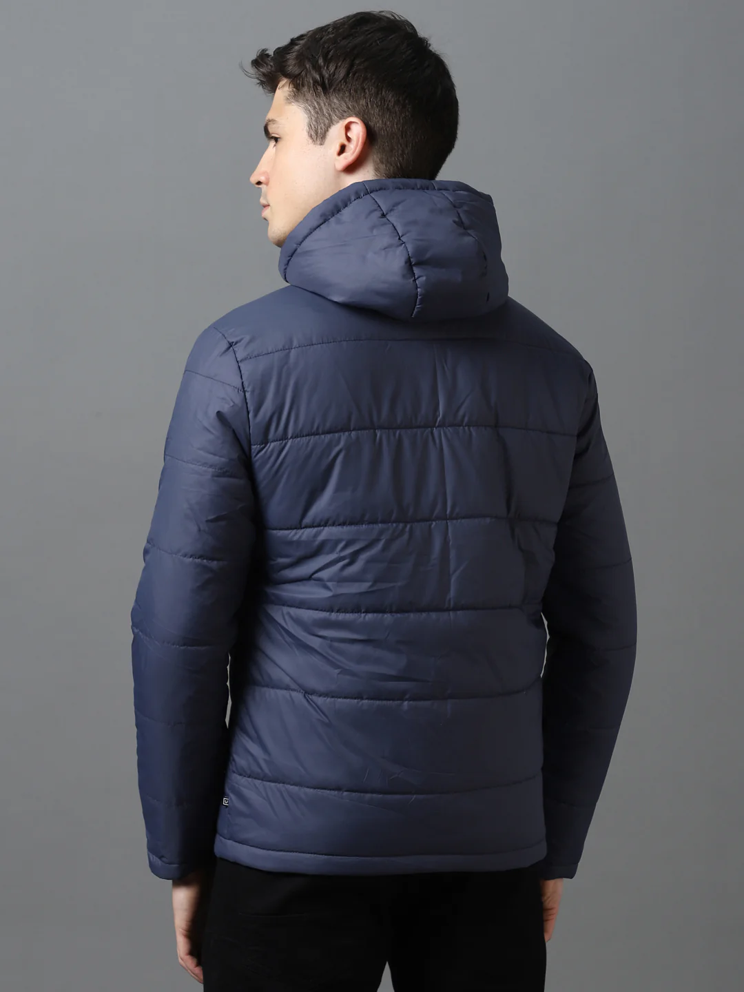 Men's Blue Full Sleeve Zippered Hooded Neck Puffer Jacket - Image 3