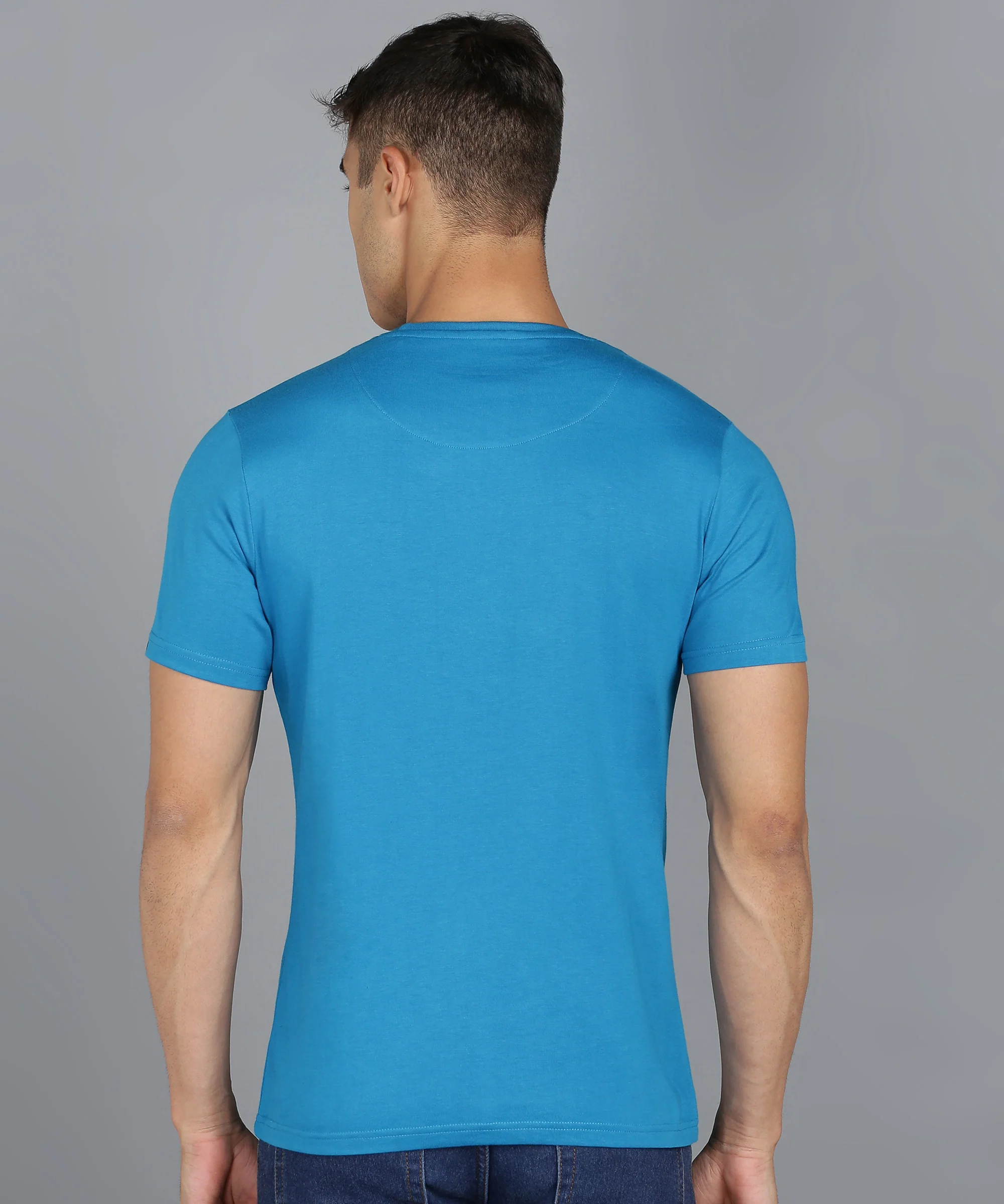 Urbano Fashion Men's Blue Graphic Printed Round Neck Half Sleeve Slim Fit Cotton T-Shirt - Image 3
