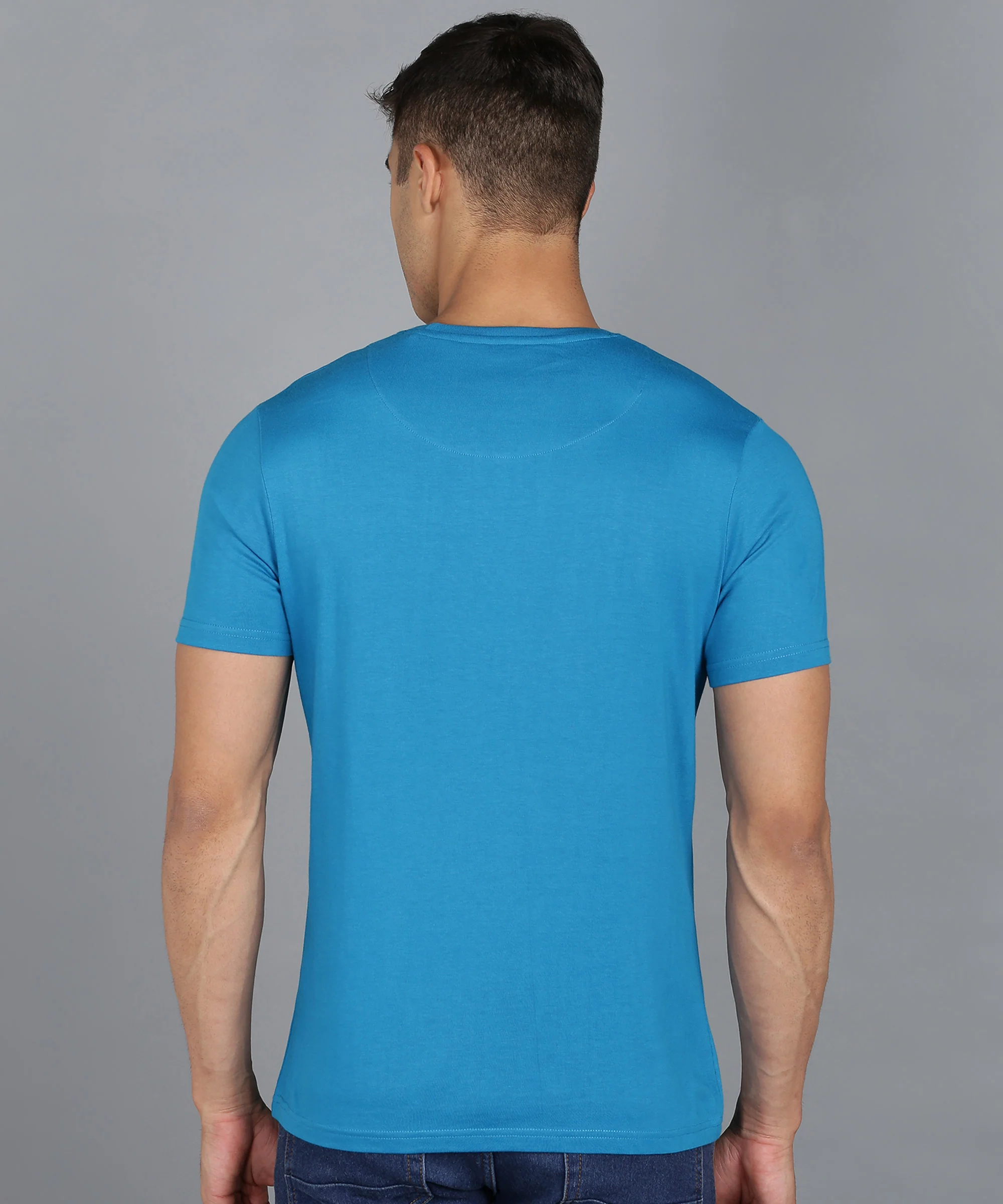 Urbano Fashion Men's Blue Graphic Printed Round Neck Half Sleeve Slim Fit Cotton T-Shirt - Image 3