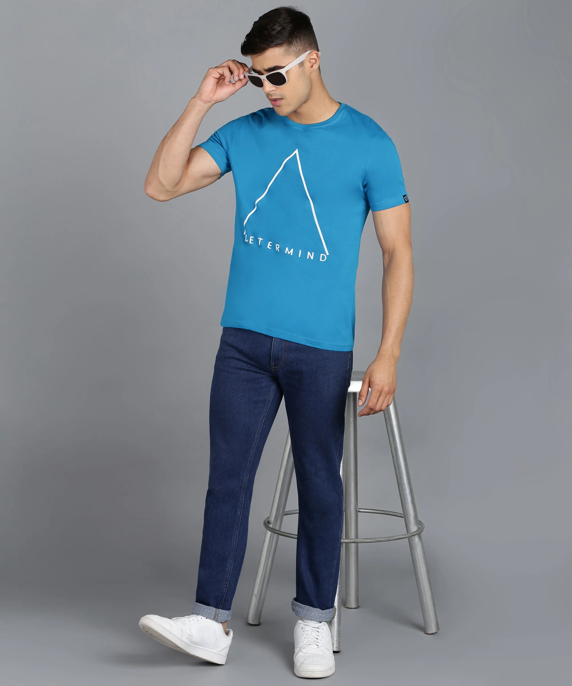 Urbano Fashion Men's Blue Graphic Printed Round Neck Half Sleeve Slim Fit Cotton T-Shirt - Image 4