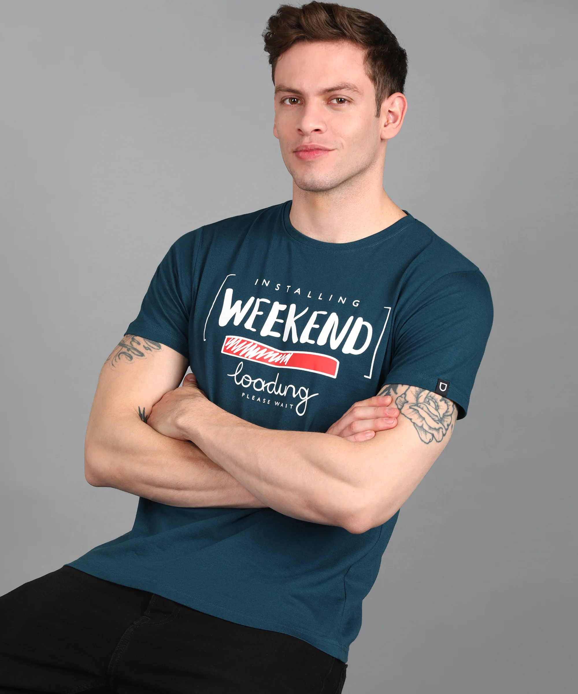 Urbano Fashion Men's Blue Graphic Printed Round Neck Half Sleeve Slim Fit Cotton T-Shirt - Image 4