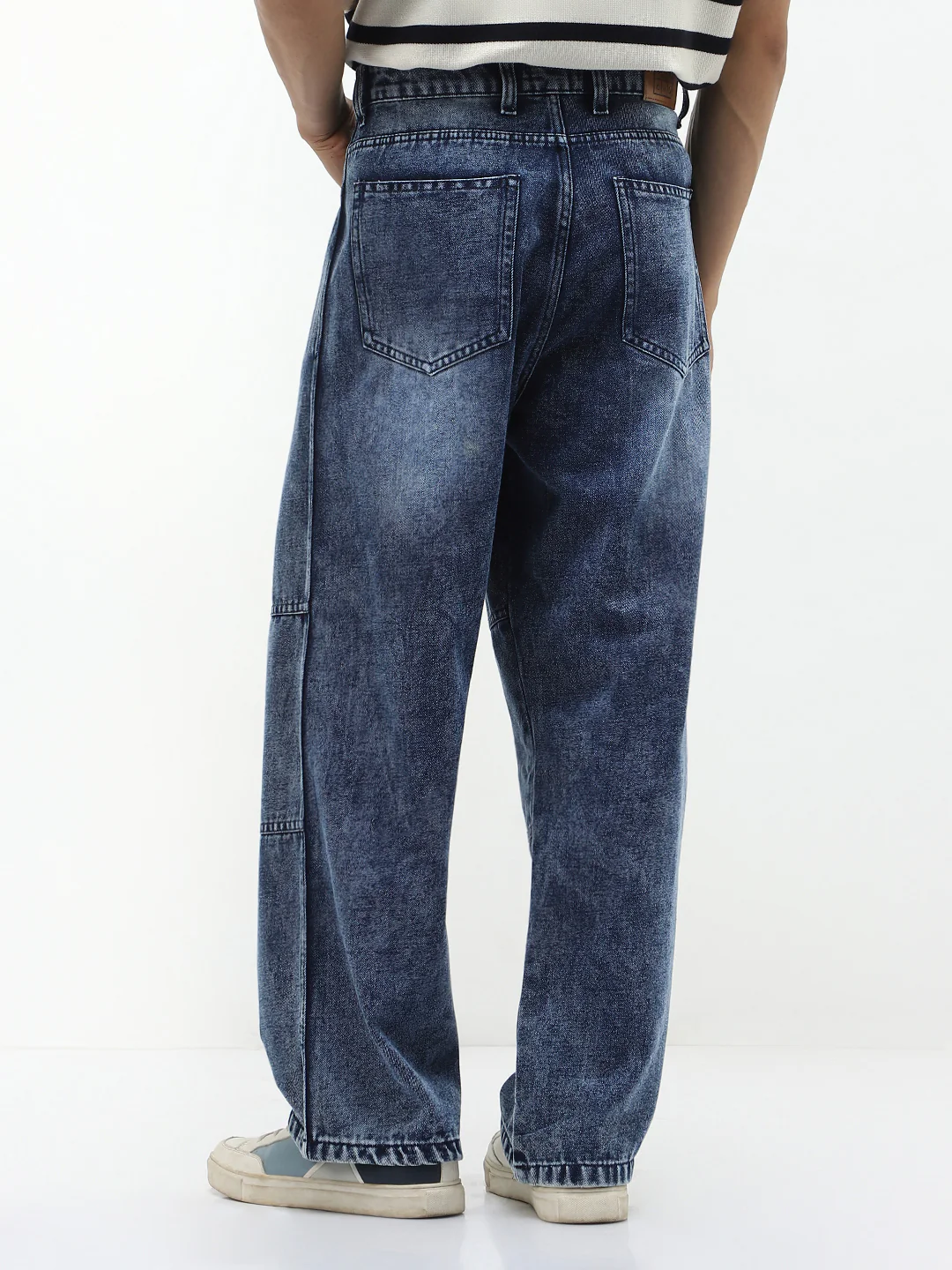Men's Blue Loose Baggy Fit Cut and Sew Panelled Jeans Non-Stretchable - Image 4