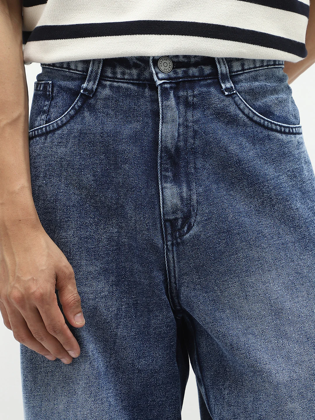 Men's Blue Loose Baggy Fit Cut and Sew Panelled Jeans Non-Stretchable - Image 6