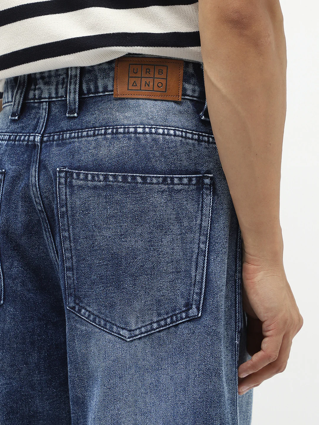 Men's Blue Loose Baggy Fit Cut and Sew Panelled Jeans Non-Stretchable - Image 7
