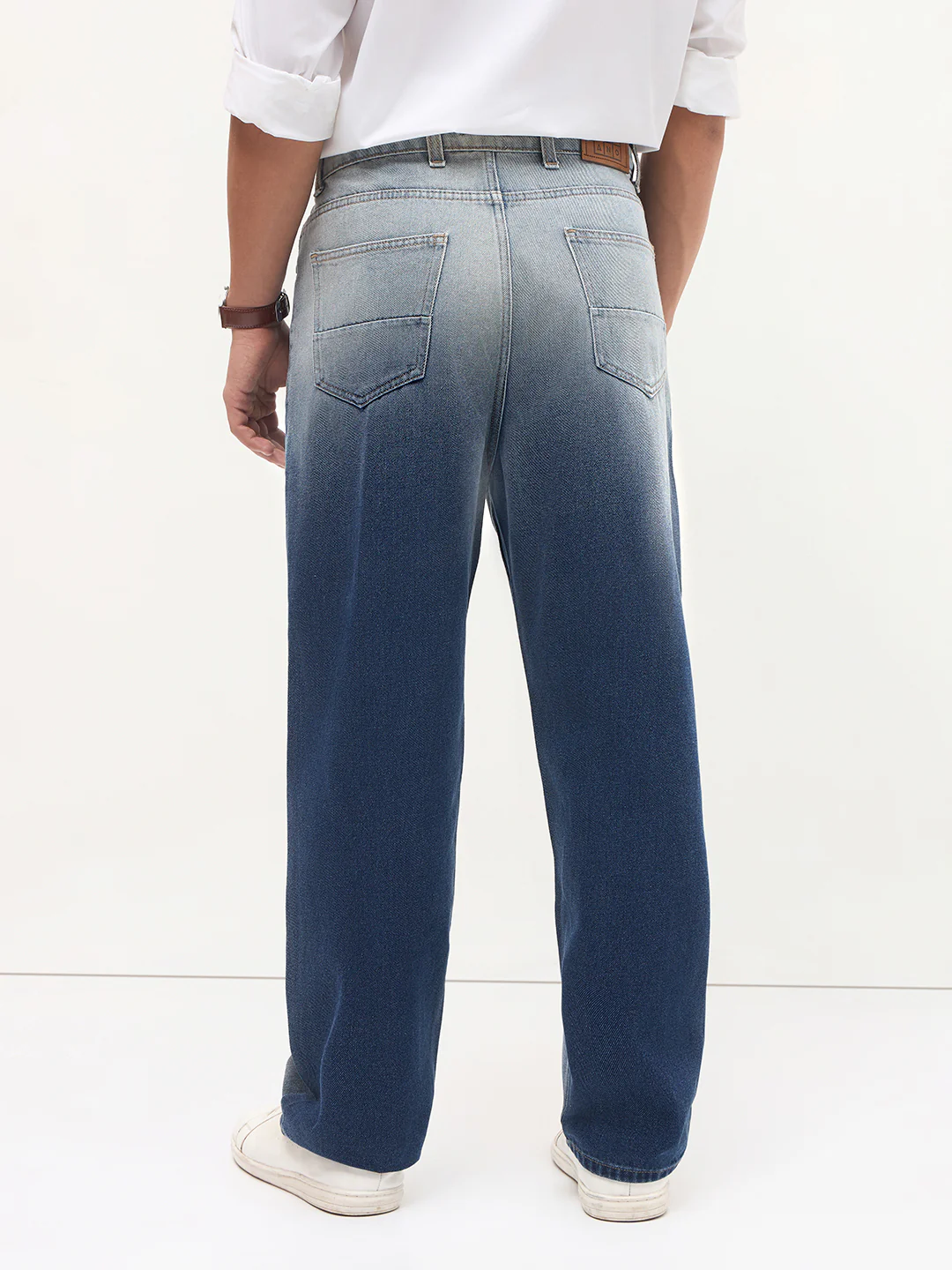 Men's Blue Loose Baggy Fit Heavy Washed Faded Denim Jeans Non-Stretchable - Image 3