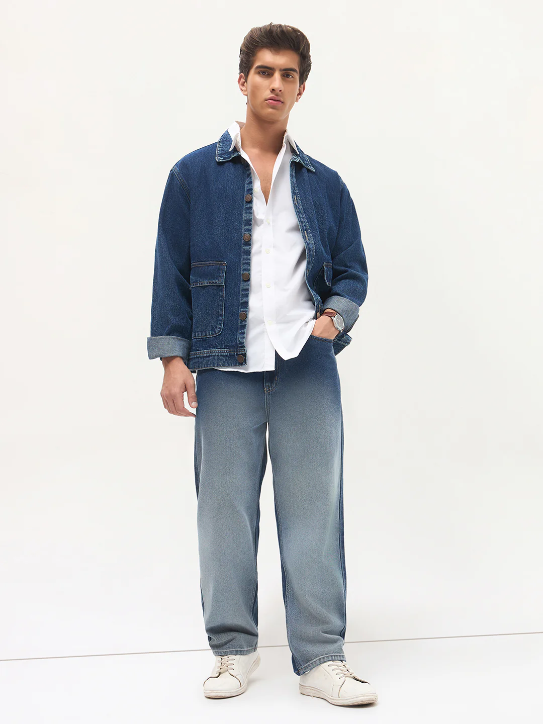 Men's Blue Loose Baggy Fit Heavy Washed Faded Denim Jeans Non-Stretchable - Image 4