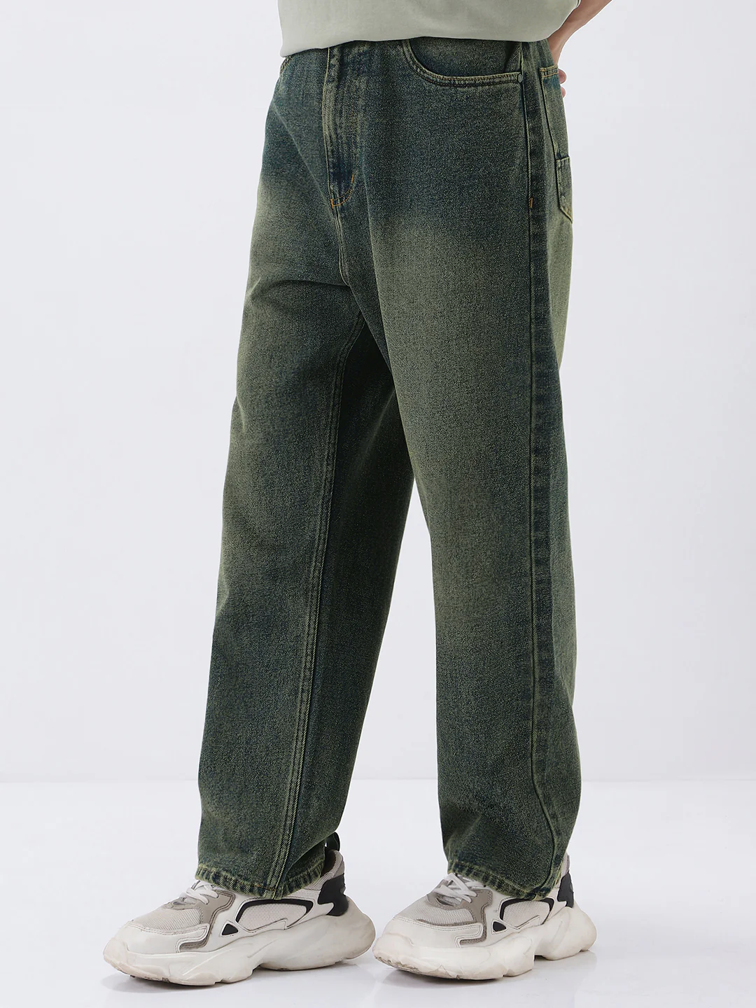 Men's Blue Loose Baggy Fit Heavy Washed Jeans Non-Stretchable - Image 3