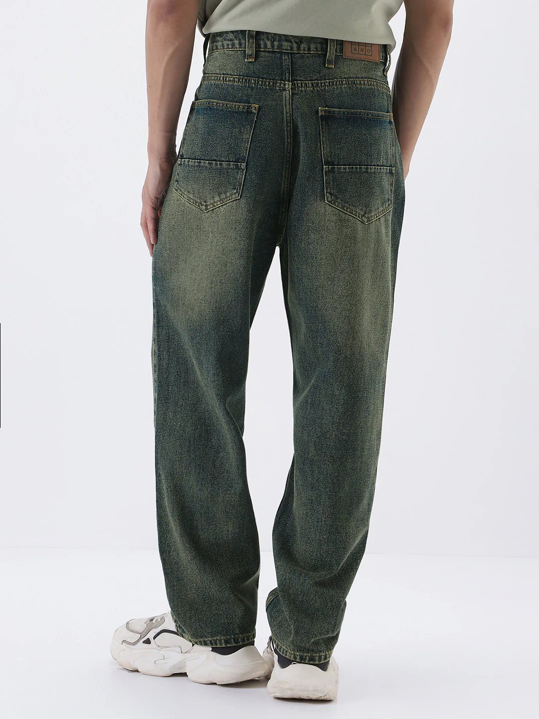 Men's Blue Loose Baggy Fit Heavy Washed Jeans Non-Stretchable - Image 4