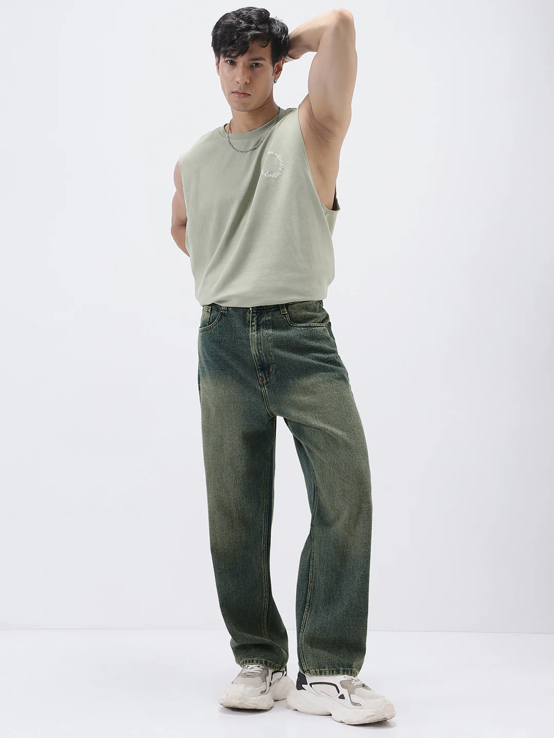 Men's Blue Loose Baggy Fit Heavy Washed Jeans Non-Stretchable - Image 5