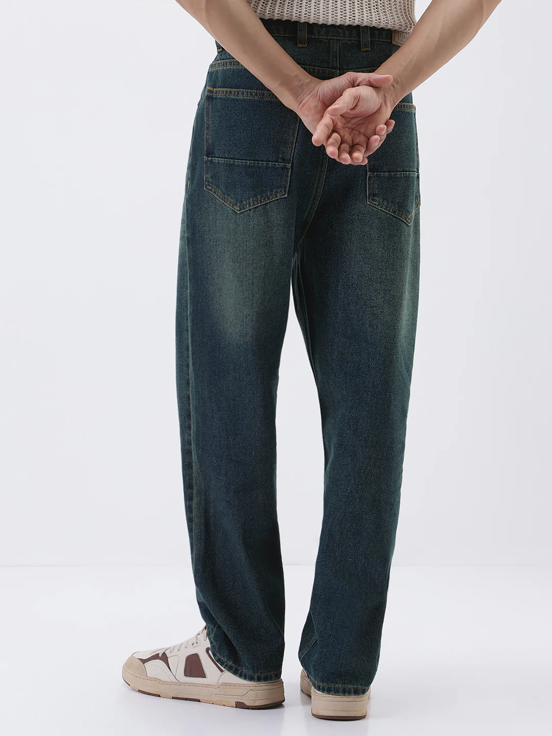 Men's Blue Loose Baggy Fit Heavy Washed Jeans Non-Stretchable - Image 3