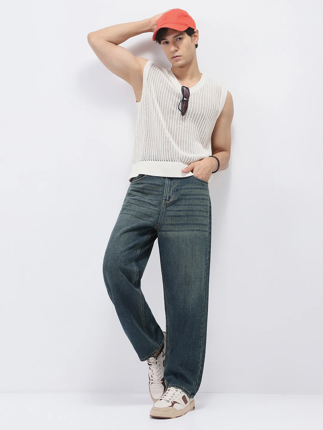Men's Blue Loose Baggy Fit Heavy Washed Jeans Non-Stretchable - Image 4