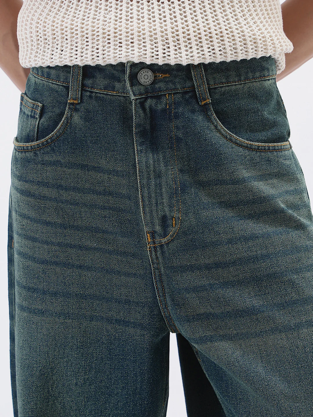 Men's Blue Loose Baggy Fit Heavy Washed Jeans Non-Stretchable - Image 5