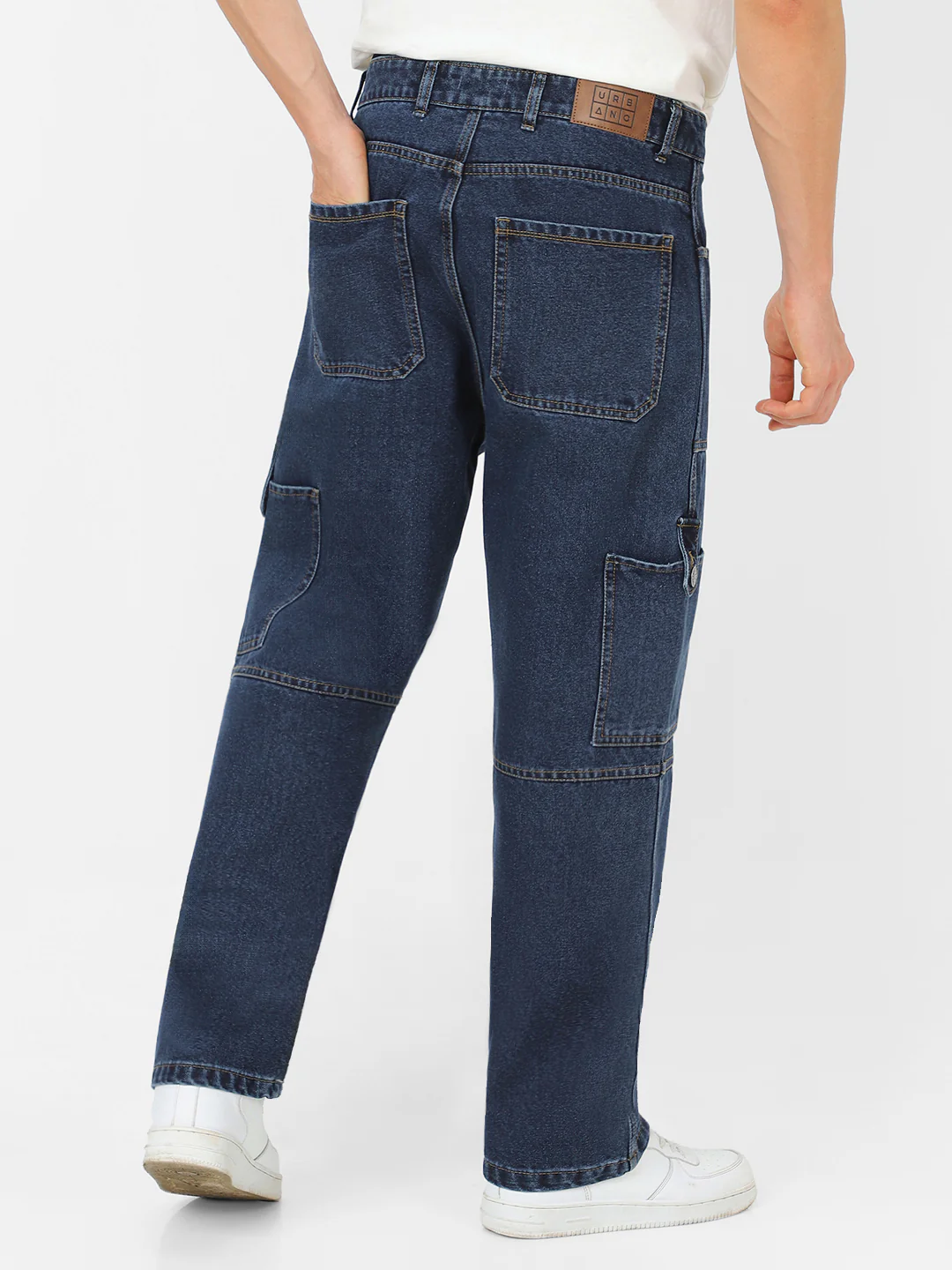 Men's Blue Loose Baggy Fit Washed Cargo Jeans with 6 Pockets Non-Stretchable - Image 3