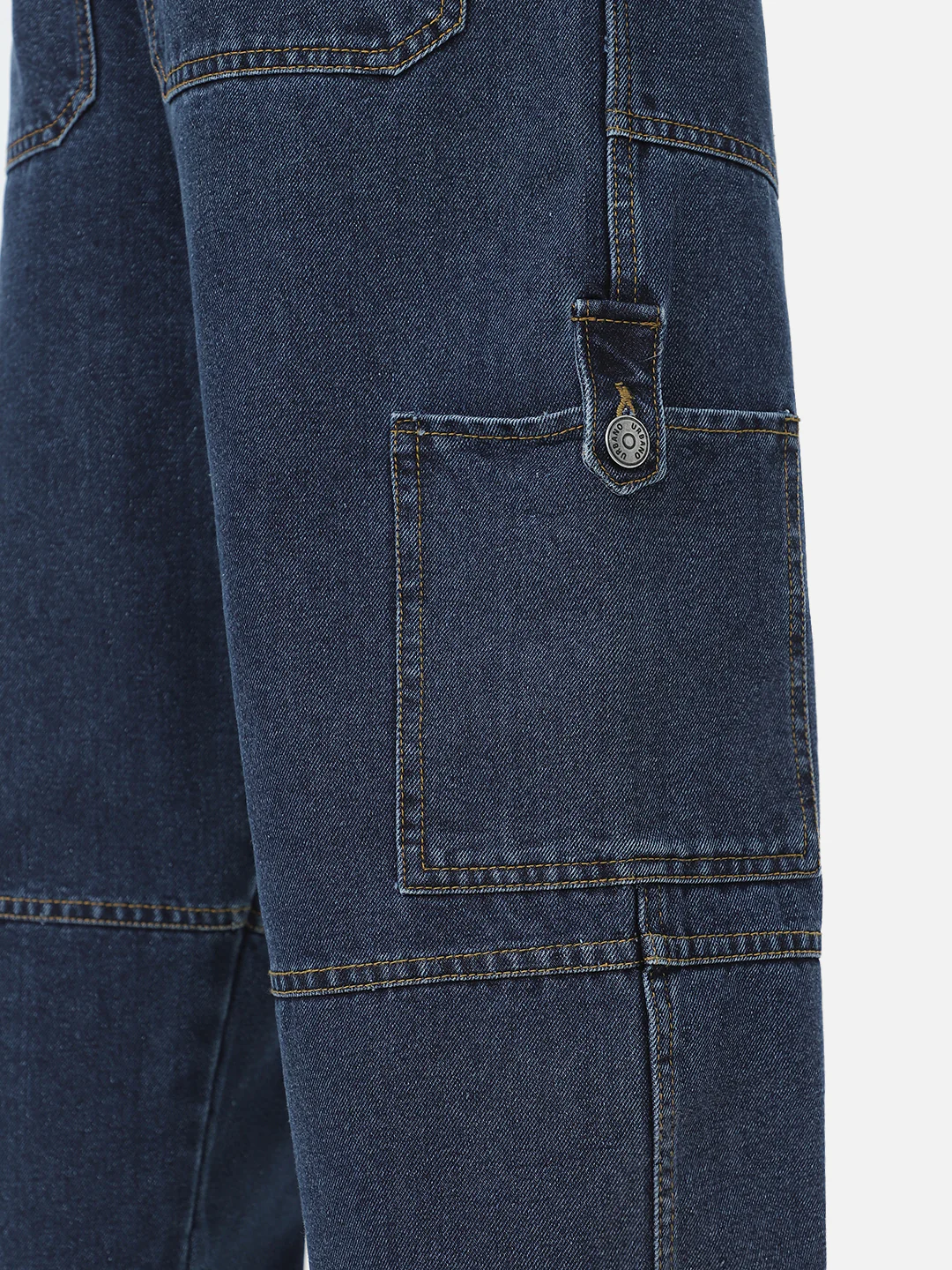 Men's Blue Loose Baggy Fit Washed Cargo Jeans with 6 Pockets Non-Stretchable - Image 6