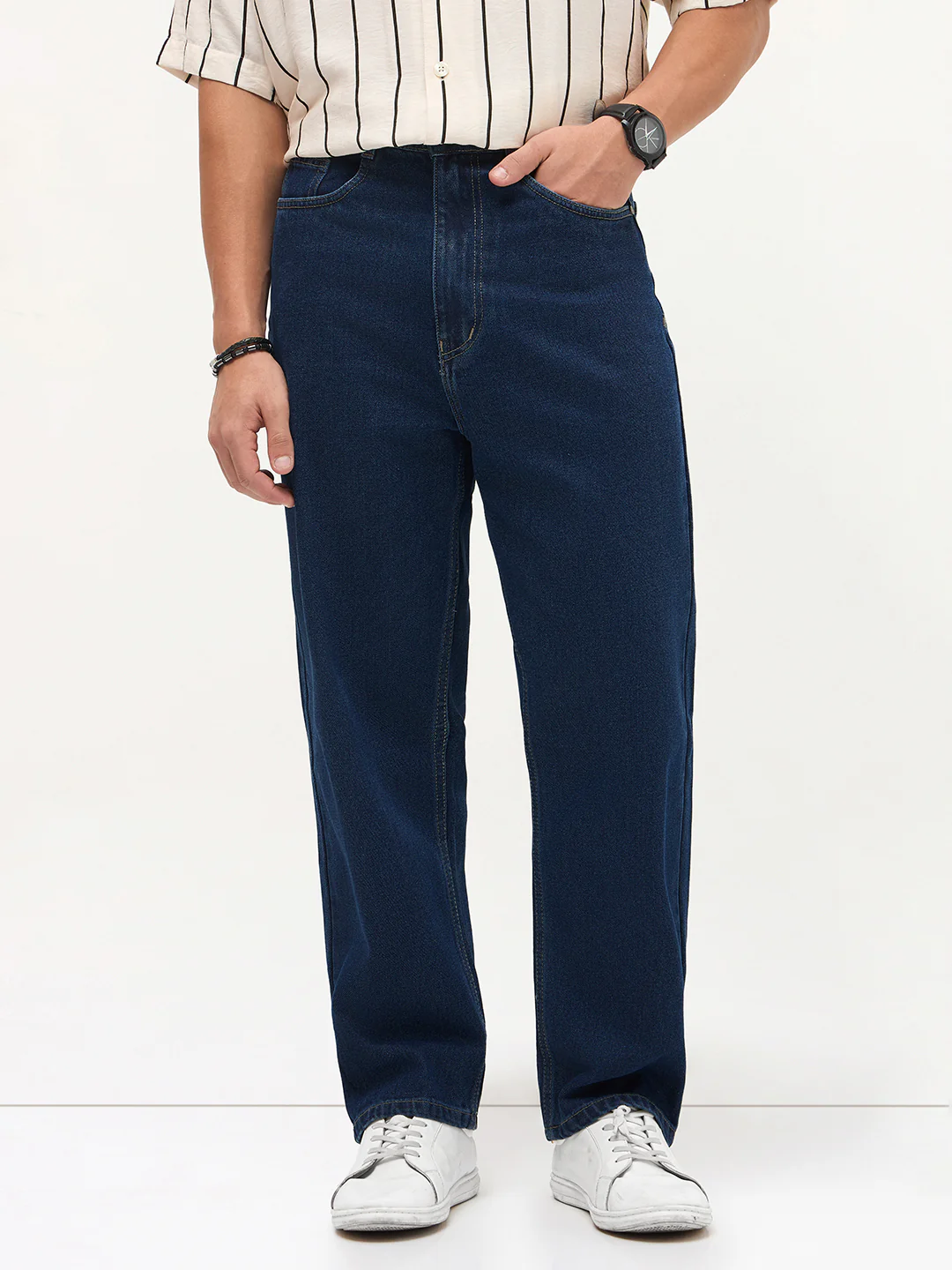 Men's Blue Loose Baggy Fit Raw Washed Denim Jeans Non-Stretchable - Image 2