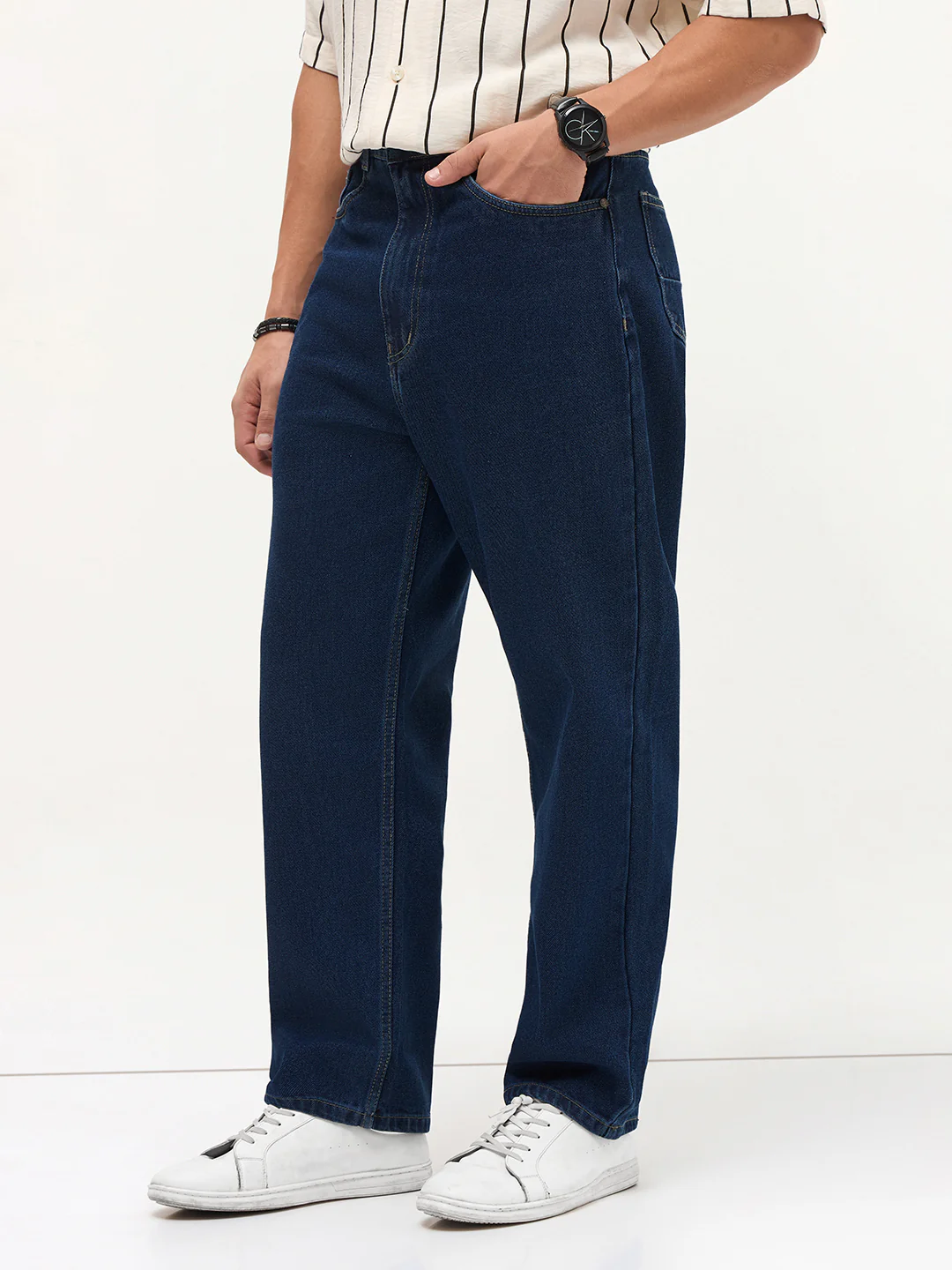 Men's Blue Loose Baggy Fit Raw Washed Denim Jeans Non-Stretchable - Image 3
