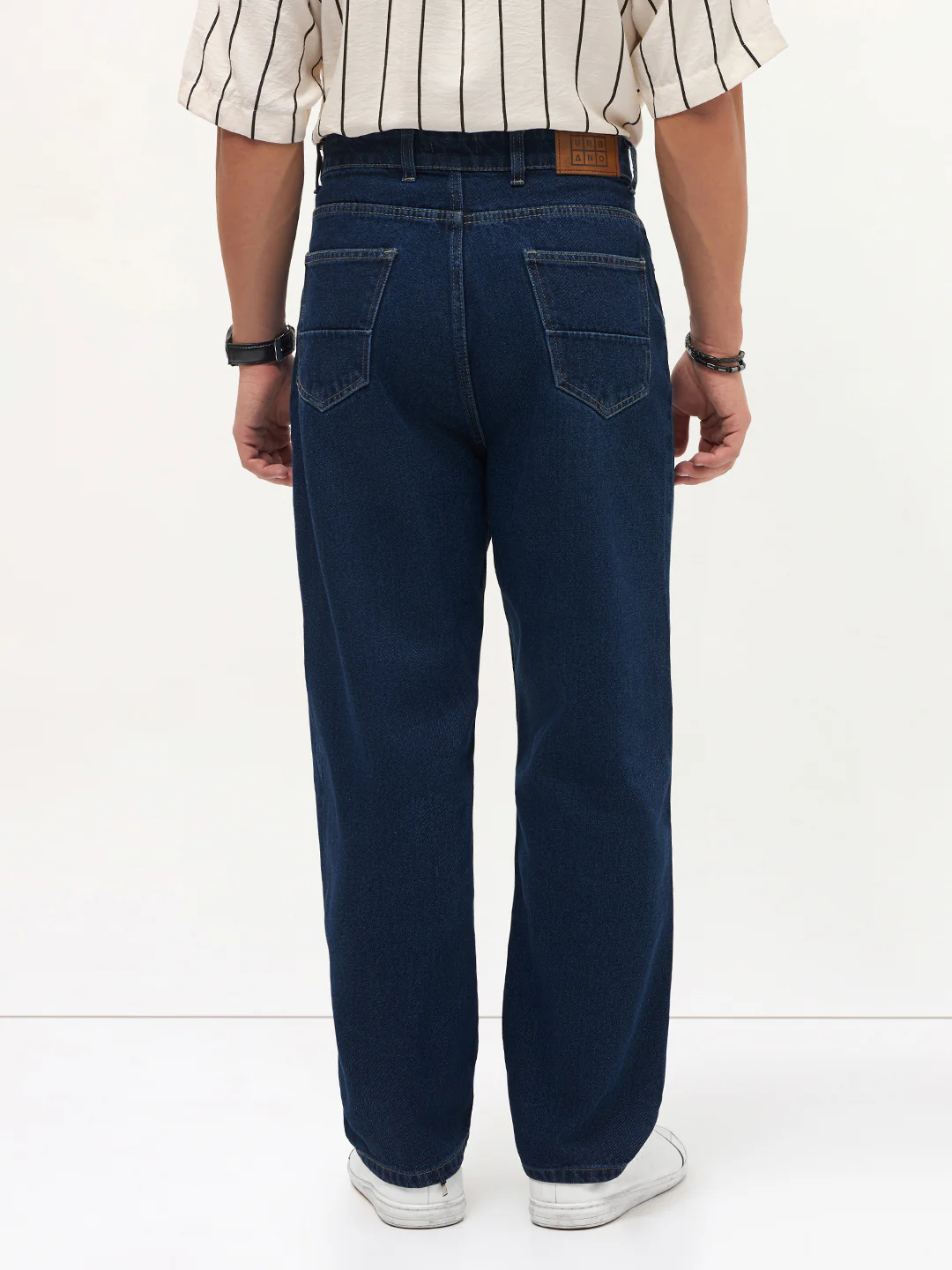 Men's Blue Loose Baggy Fit Raw Washed Denim Jeans Non-Stretchable - Image 4