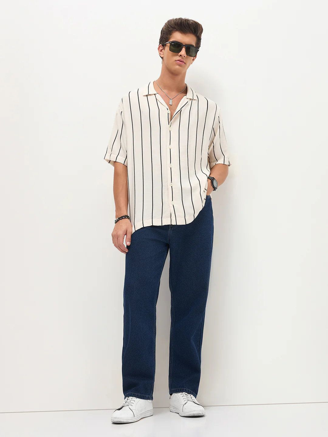 Men's Blue Loose Baggy Fit Raw Washed Denim Jeans Non-Stretchable - Image 5