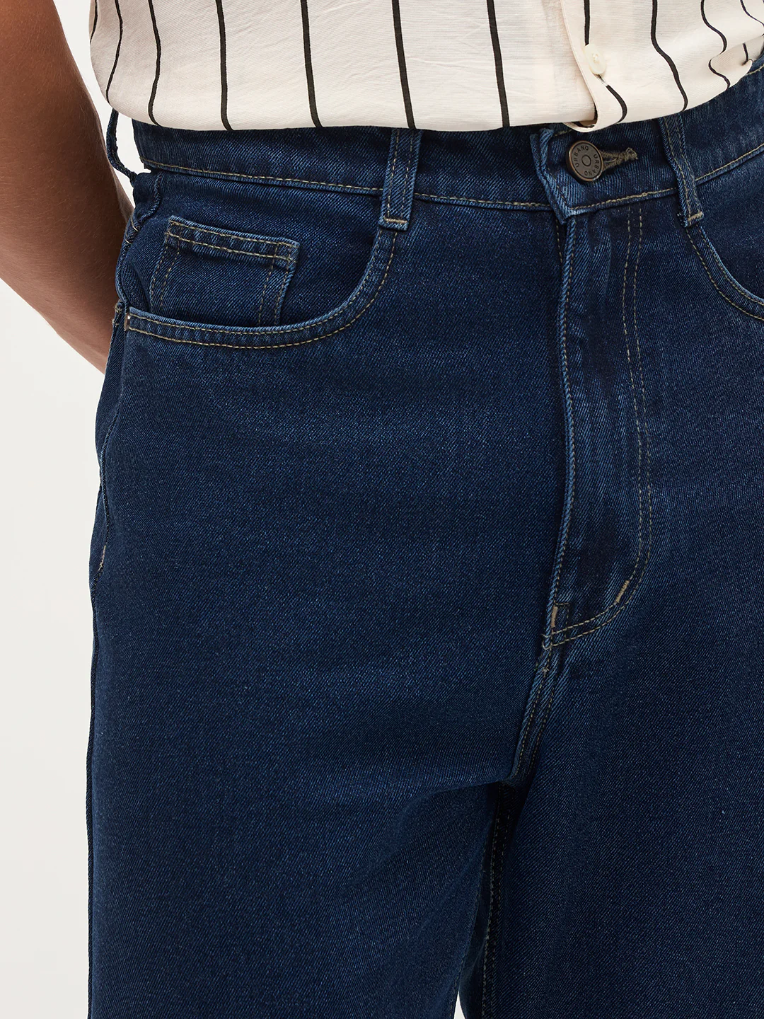 Men's Blue Loose Baggy Fit Raw Washed Denim Jeans Non-Stretchable - Image 6