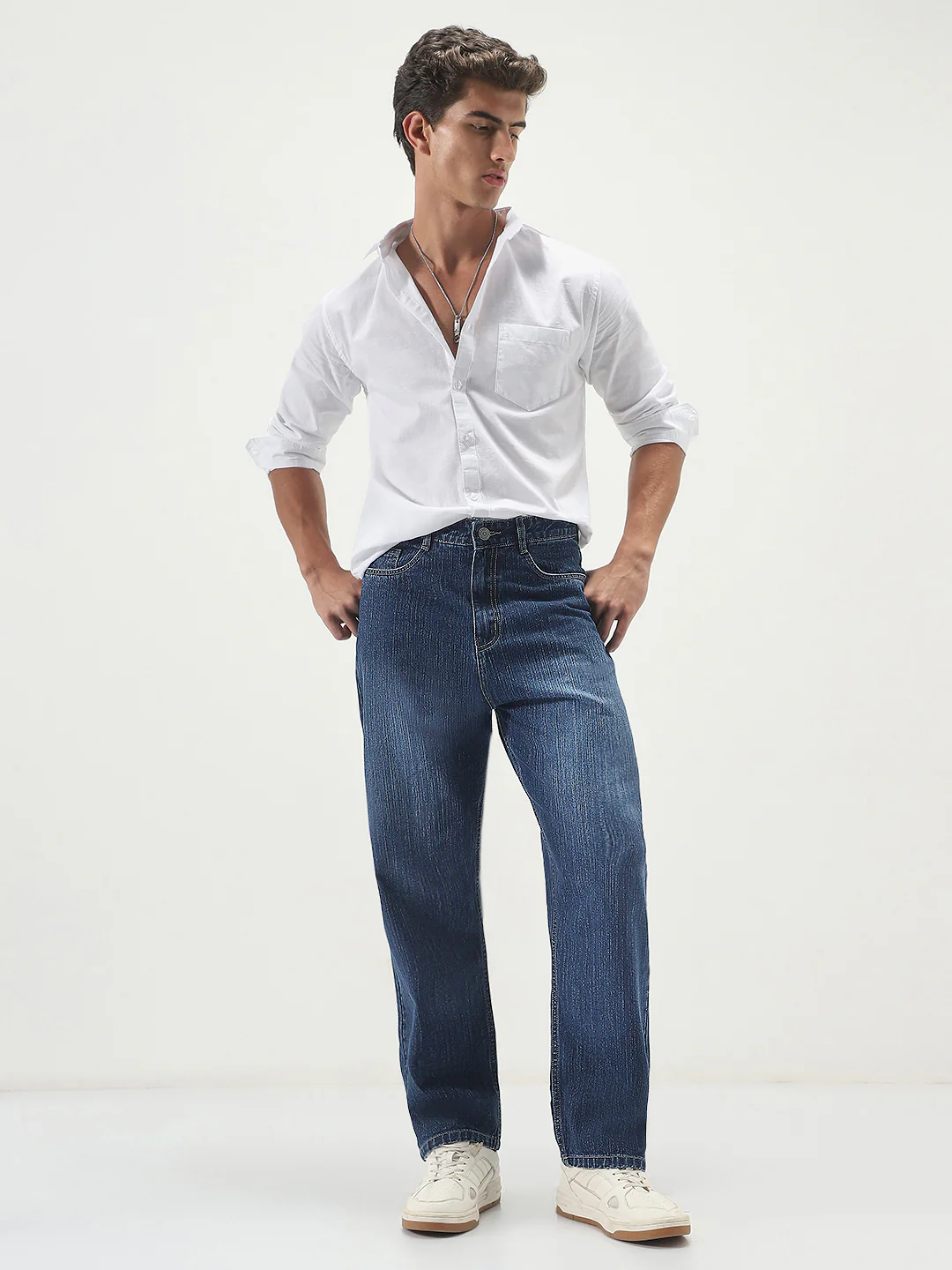 Men's Blue Loose Baggy Fit Washed Denim Jeans Non-Stretchable - Image 4