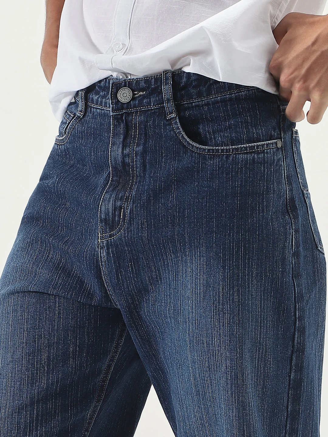 Men's Blue Loose Baggy Fit Washed Denim Jeans Non-Stretchable - Image 5