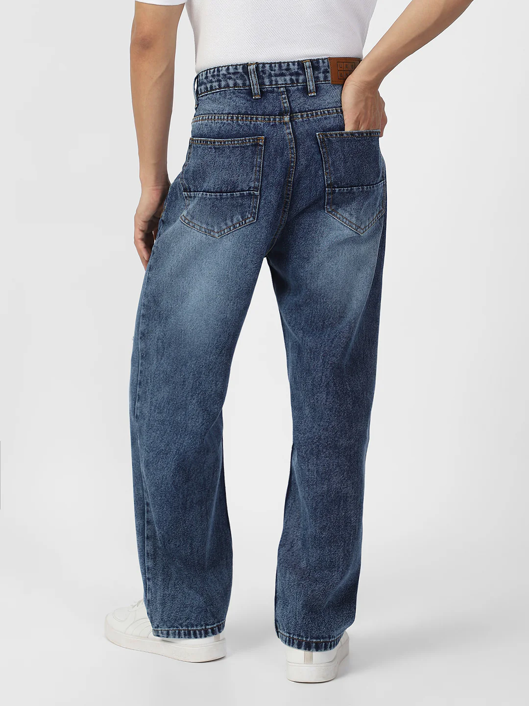 Men's Blue Loose Baggy Fit Washed Distressed/Torn Jeans Non-Stretchable - Image 3