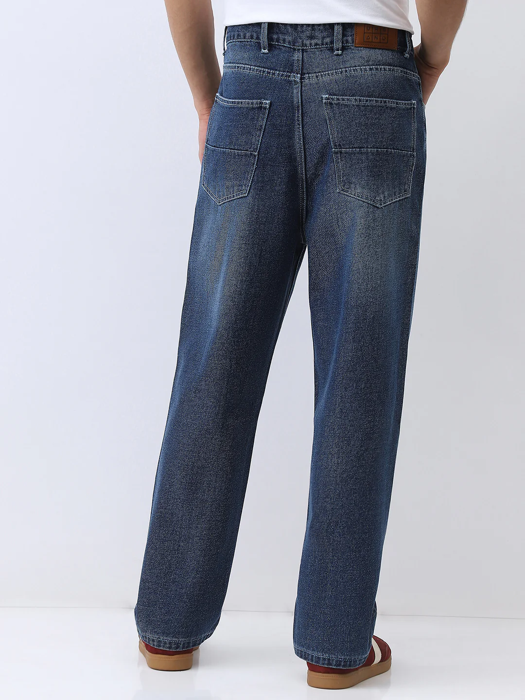 Men's Blue Loose Baggy Fit Washed Jeans Non-Stretchable - Image 4