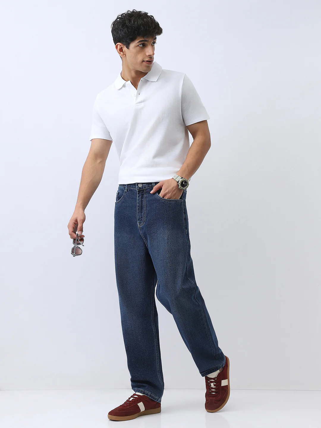 Men's Blue Loose Baggy Fit Washed Jeans Non-Stretchable - Image 5