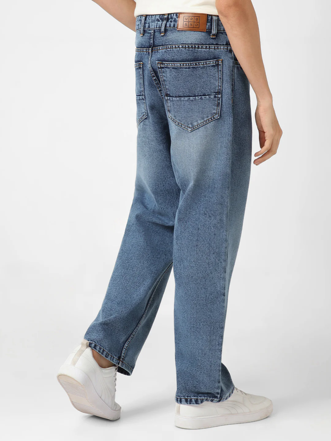 Men's Blue Loose Baggy Fit Washed Jeans Non-Stretchable - Image 4